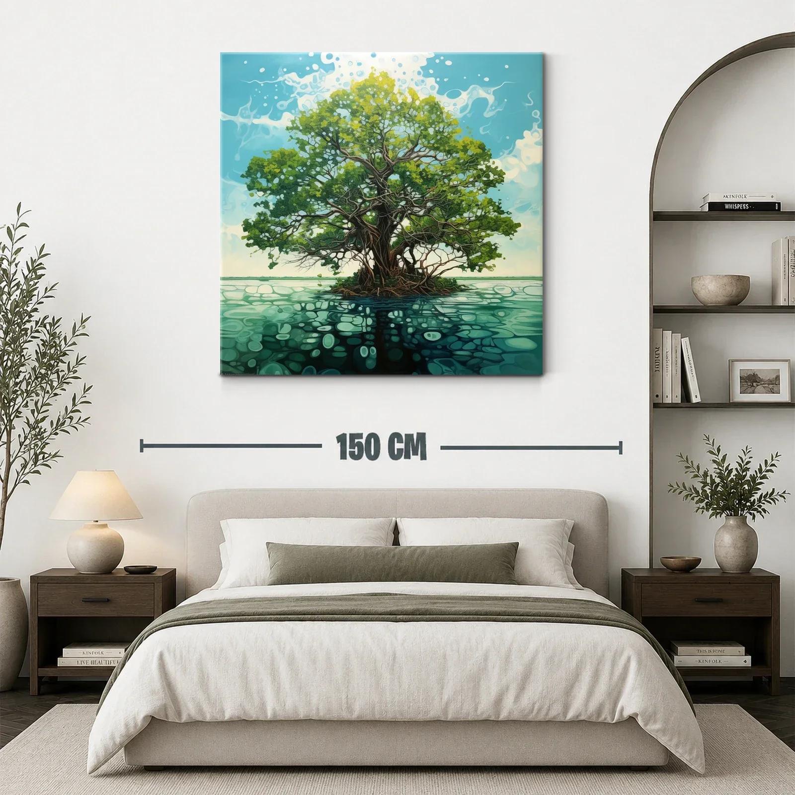 Árbol solitario sobre agua con reflejos y cielo azul — miniatura 3