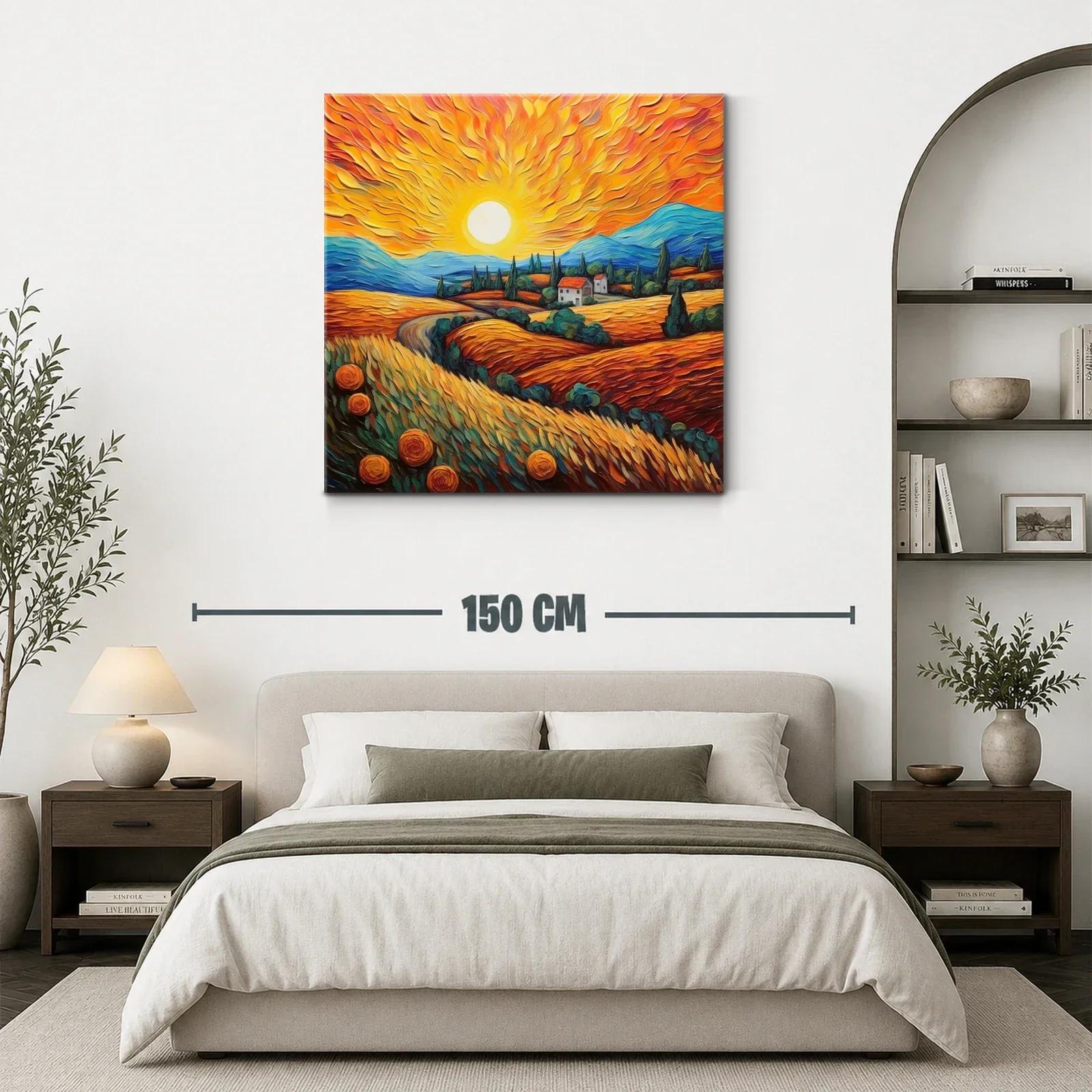 Paisaje vibrante con sol radiante y campos dorados — miniatura 3