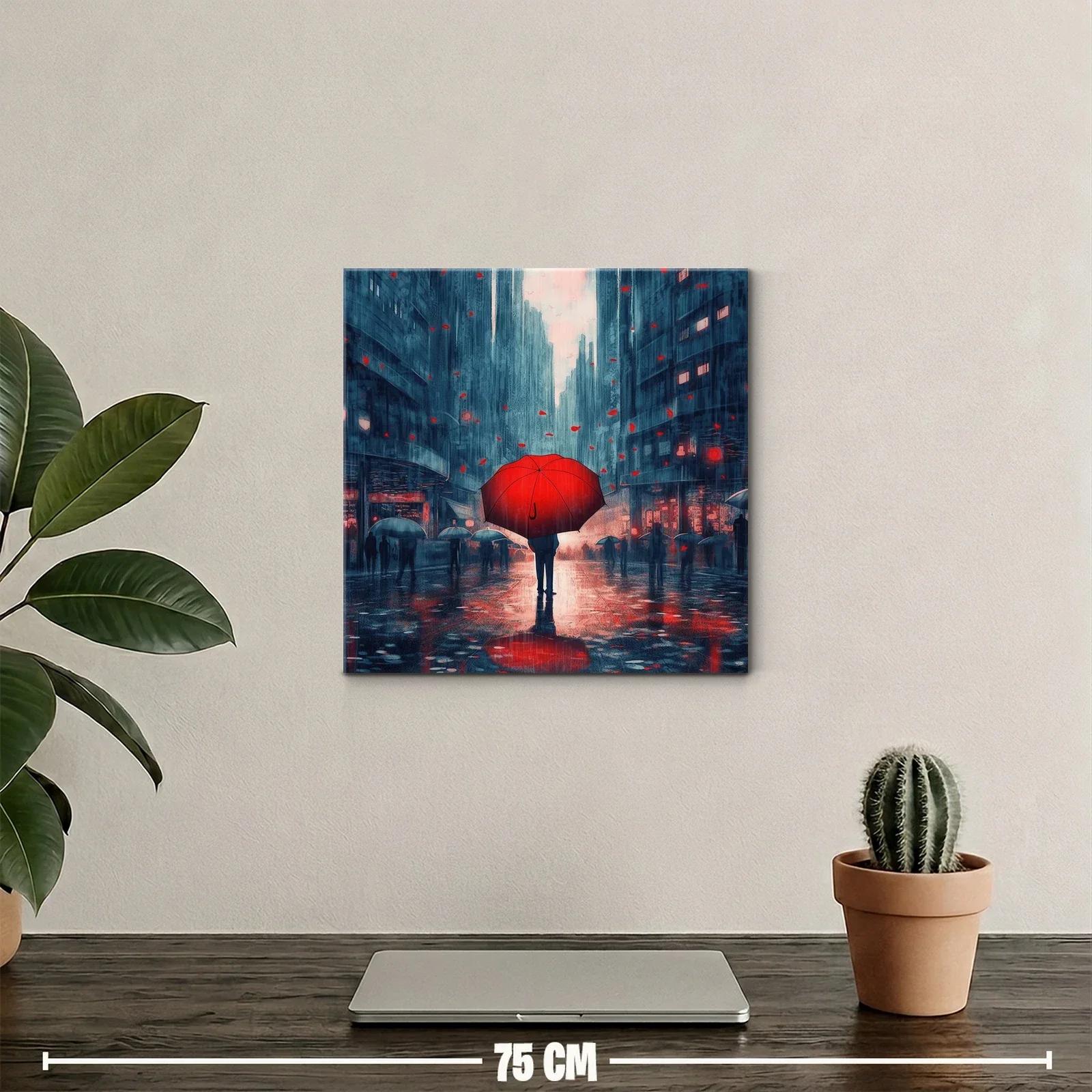 Contraste Urbano con Paraguas Rojo en Ciudad Nocturna — miniatura 2