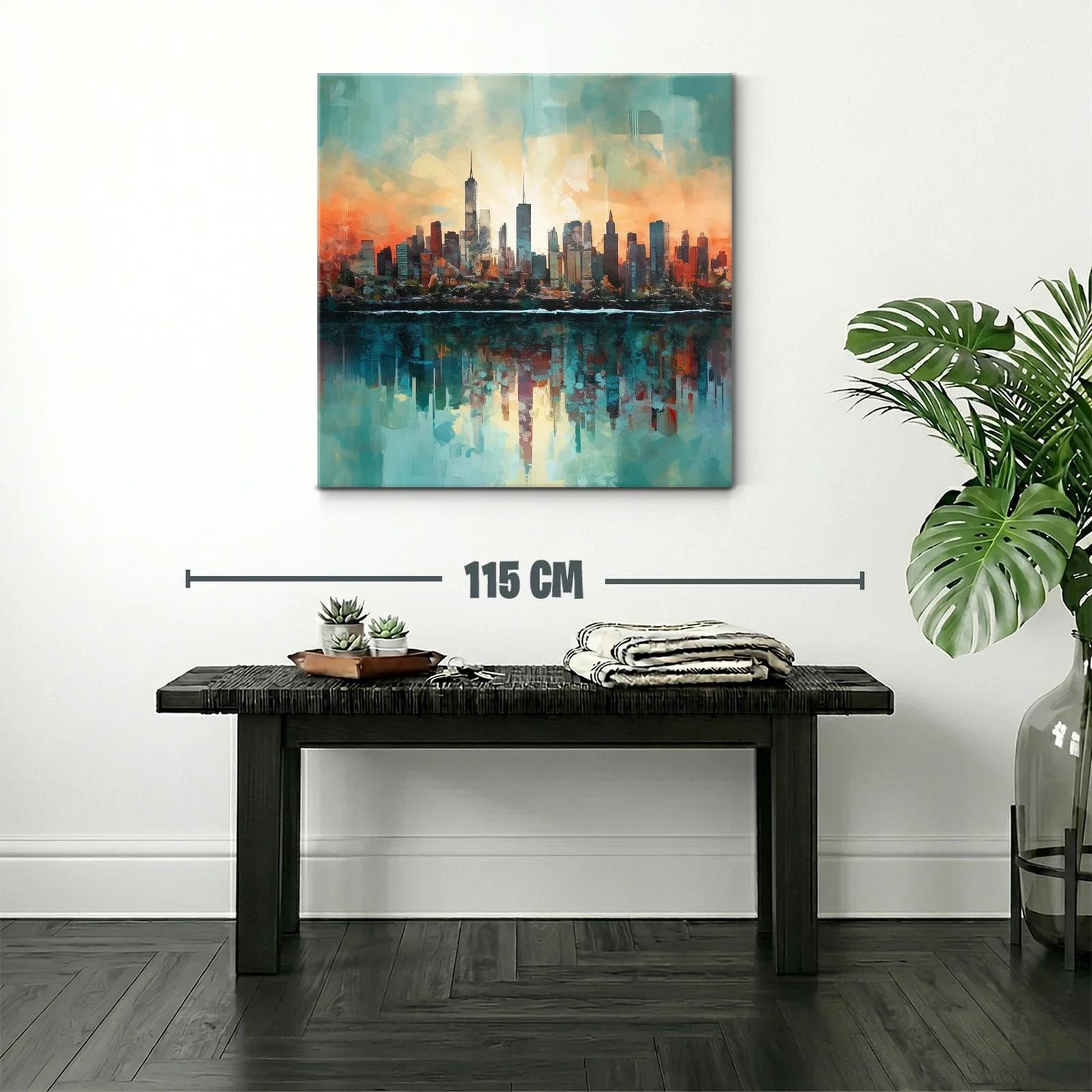 Ciudad al Amanecer con Reflejos en el Agua — miniatura 2