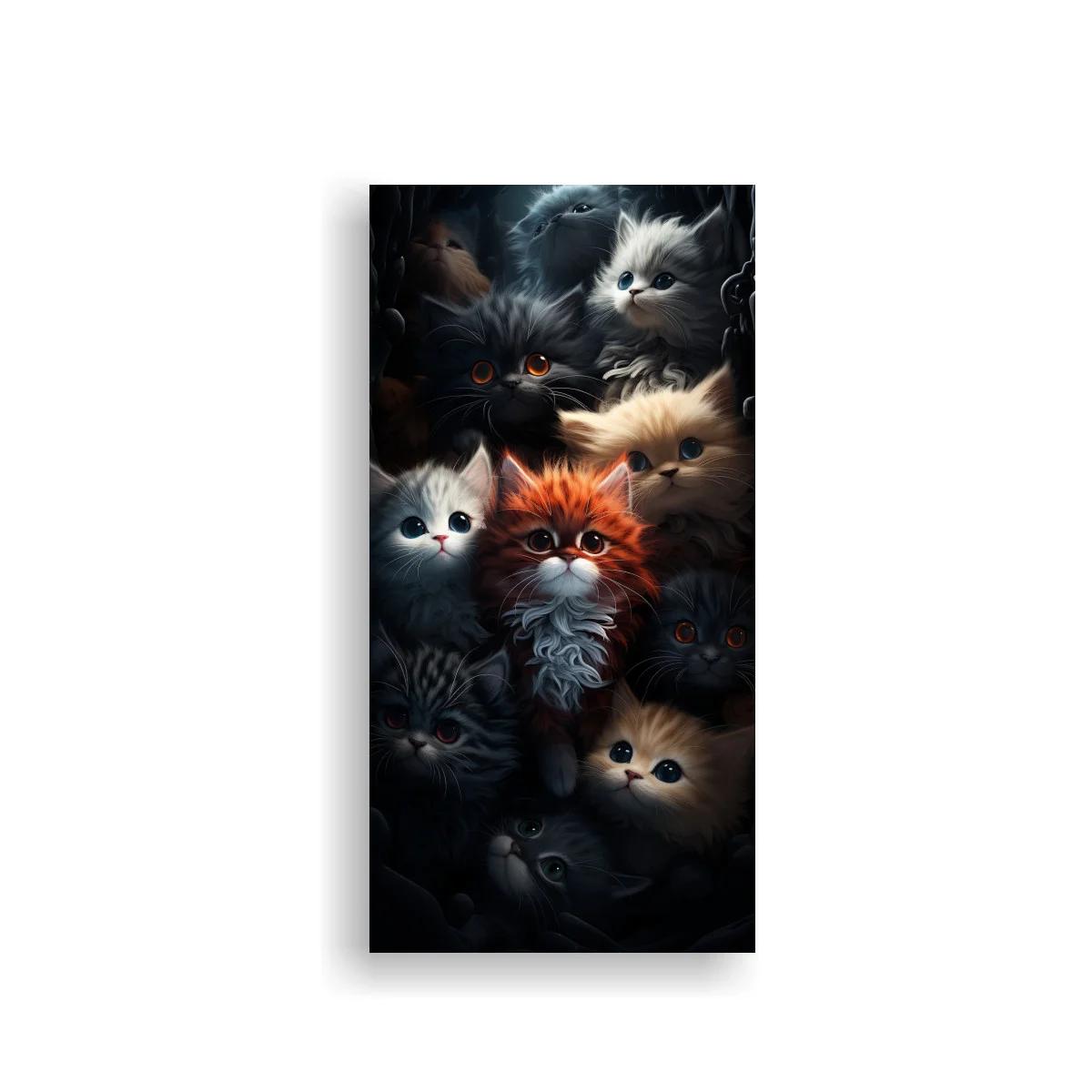 Cuadro grupo de gatitos con ojos brillantes sobre fondo oscuro