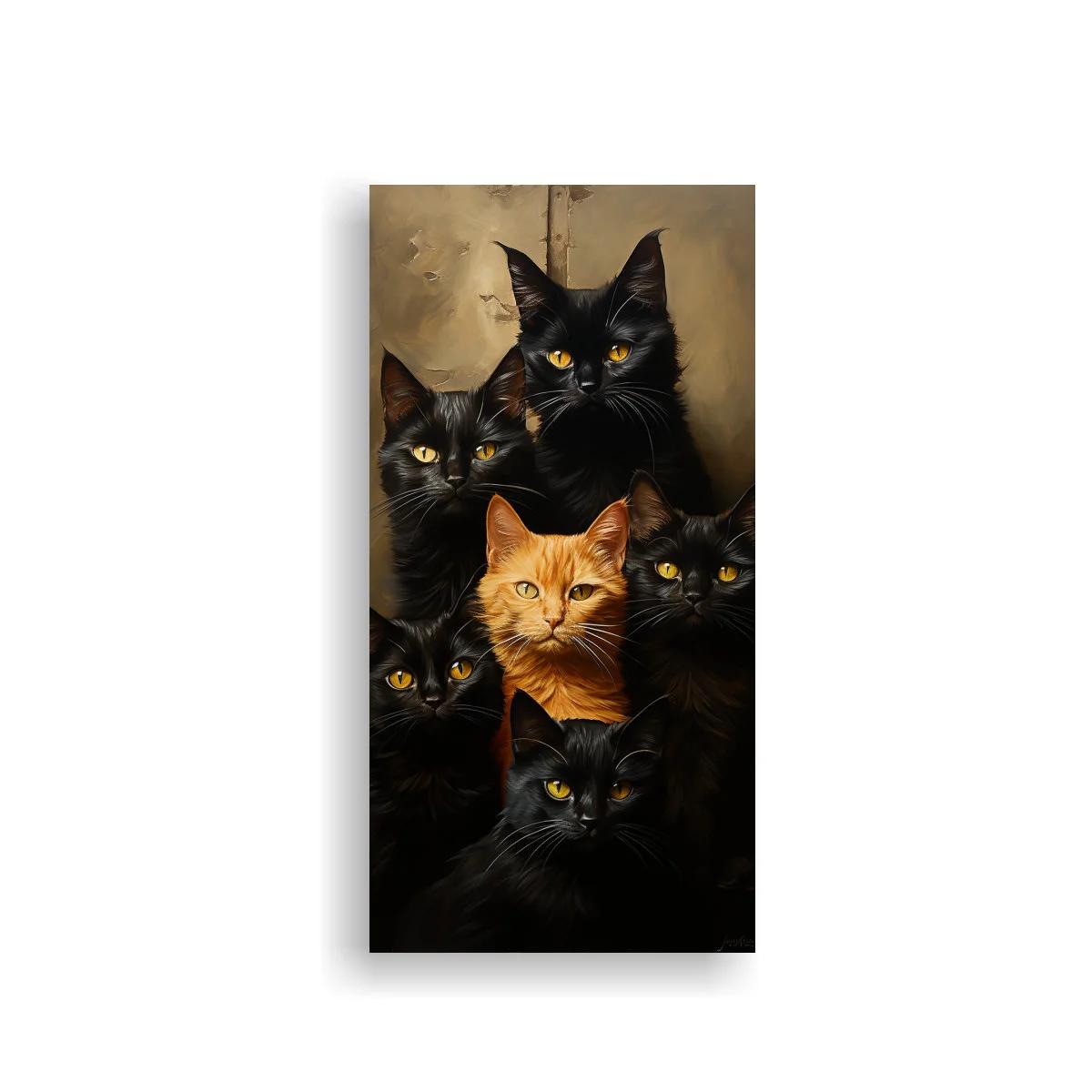 Cuadro grupo de gatos negros y un gato naranja — imagen principal