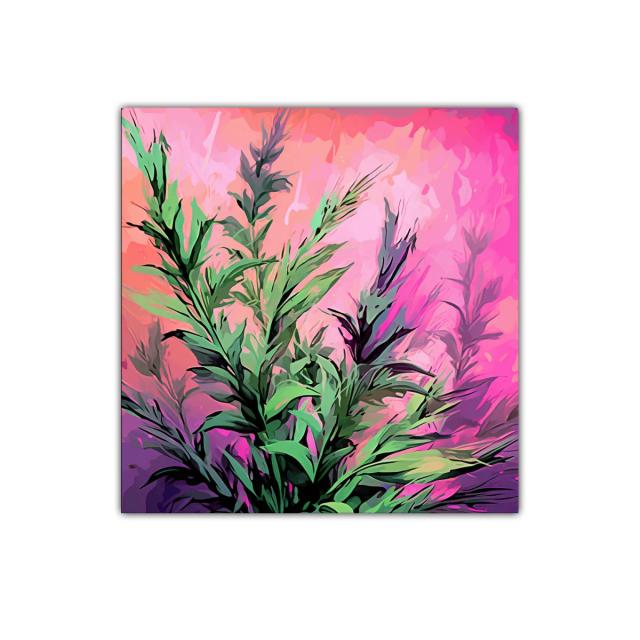 Cuadro decorativo de follaje vibrante en tonos rosas y verdes