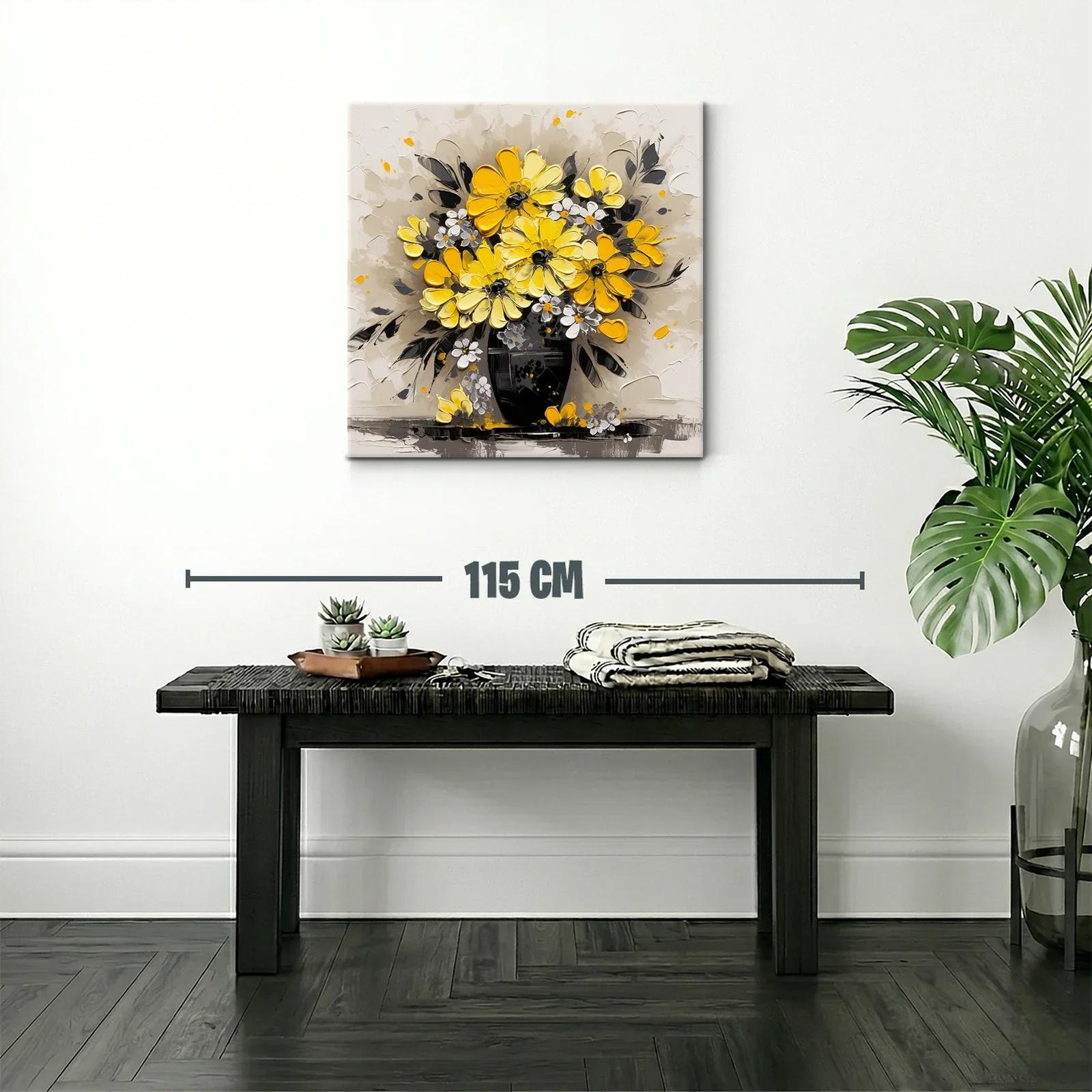 Cuadro con ramo de flores amarillas sobre fondo neutro — miniatura 2