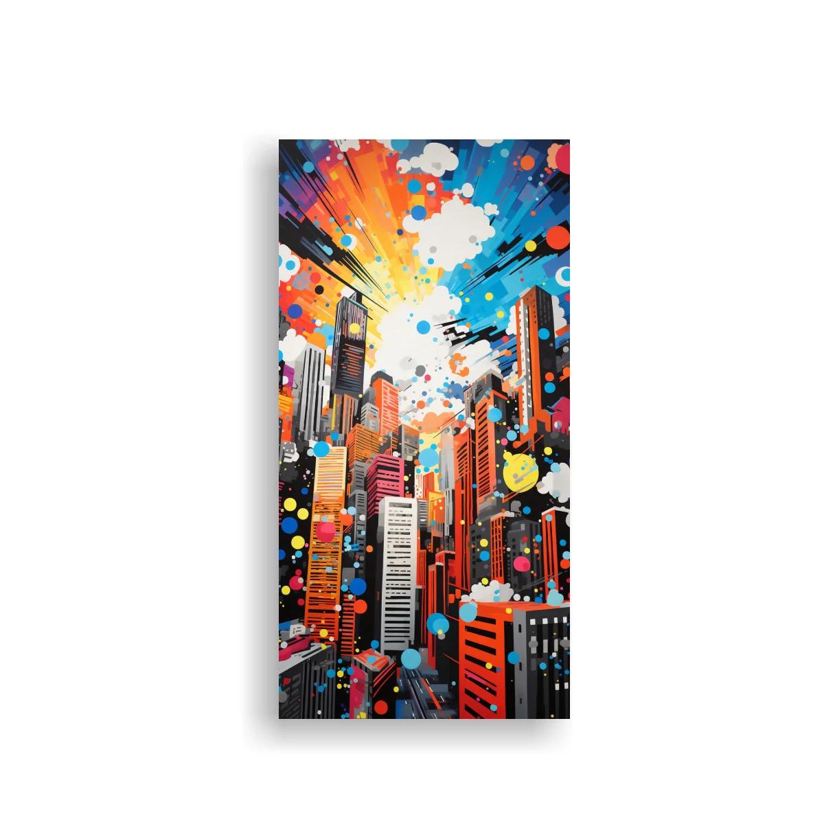 Cuadro rascacielos de ciudad con salpicaduras de color