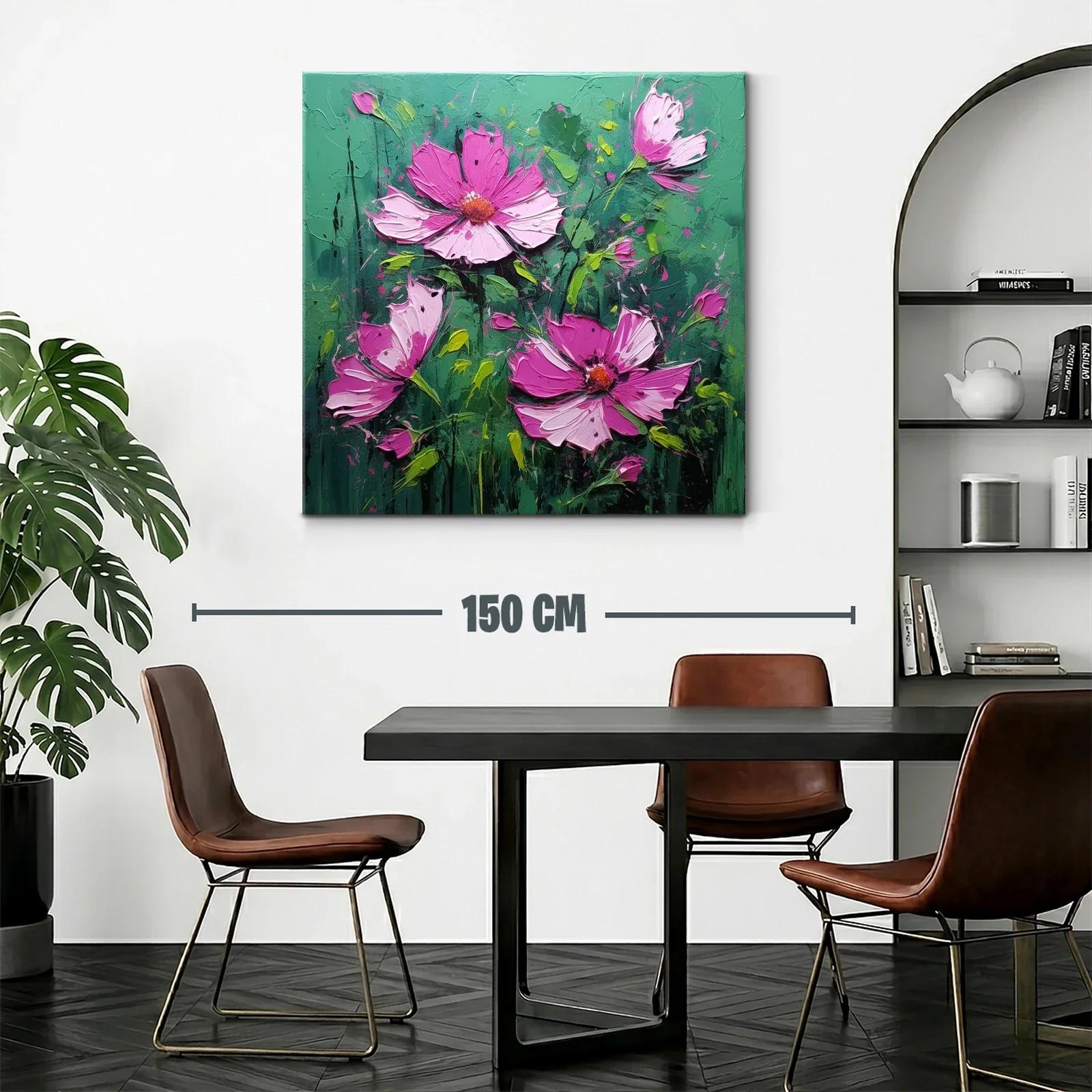 Explosión de flores rosas sobre fondo verde vibrante — miniatura 2