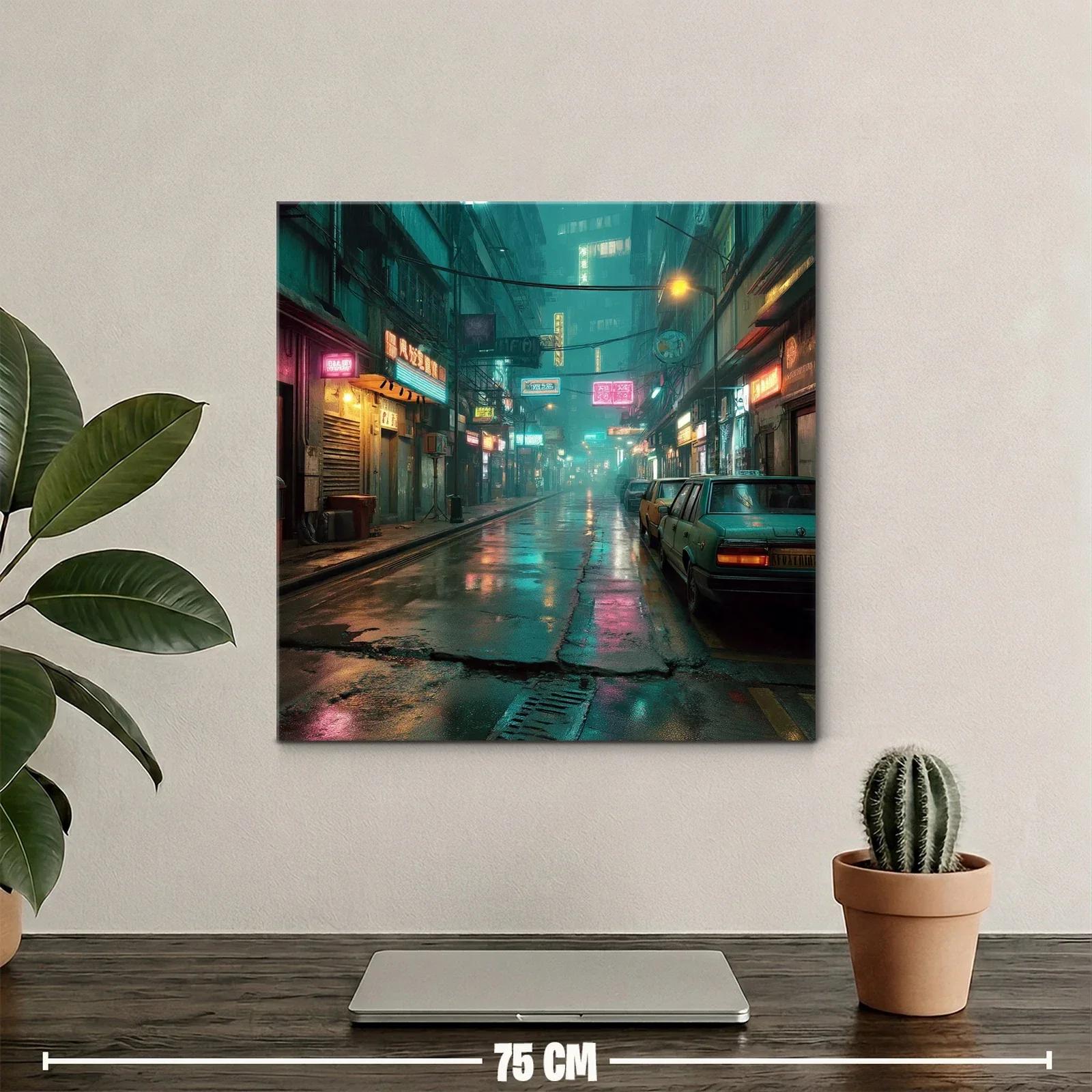 Calle urbana nocturna con luces de neón vibrantes — miniatura 2