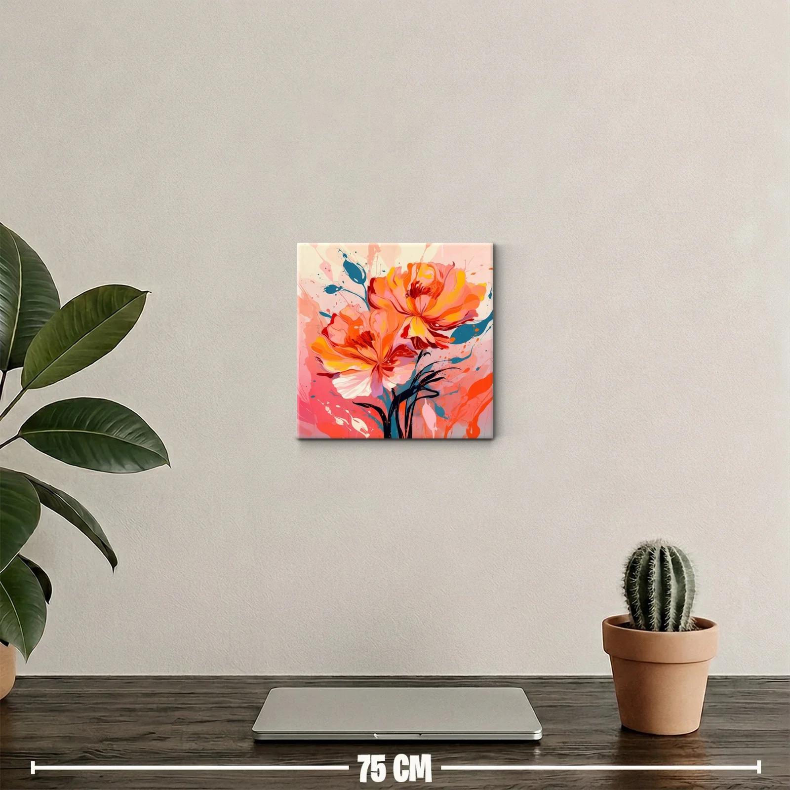 Cuadro decorativo con flores vibrantes en tonos cálidos — miniatura 2