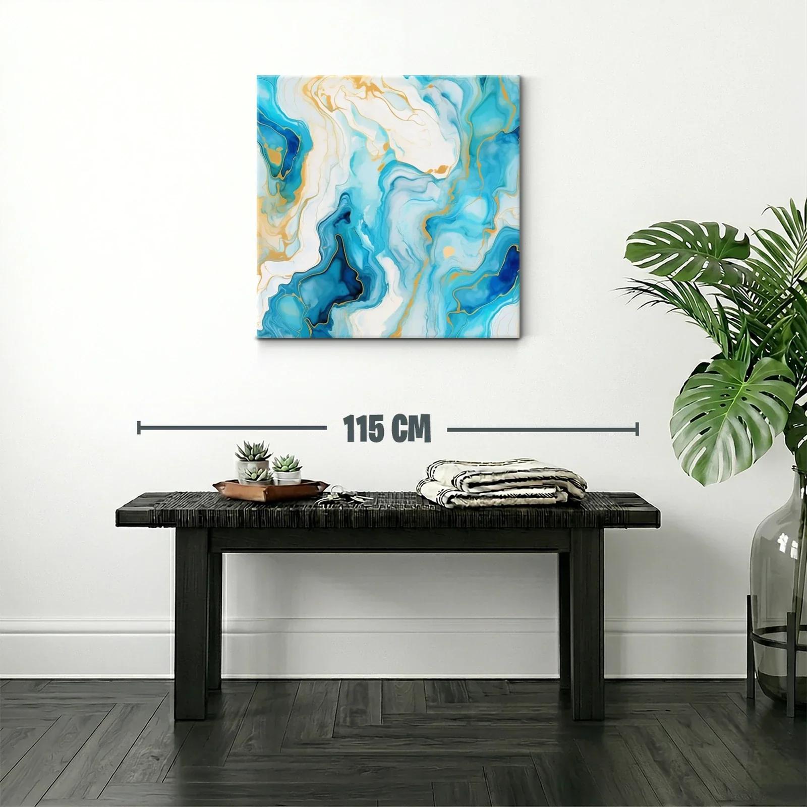 Cuadro abstracto con tonos azules y dorados elegante — miniatura 2