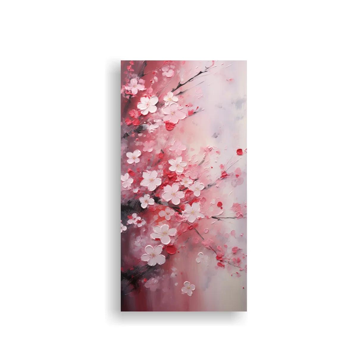Cuadro flores de cerezo con pétalos y fondo brumoso