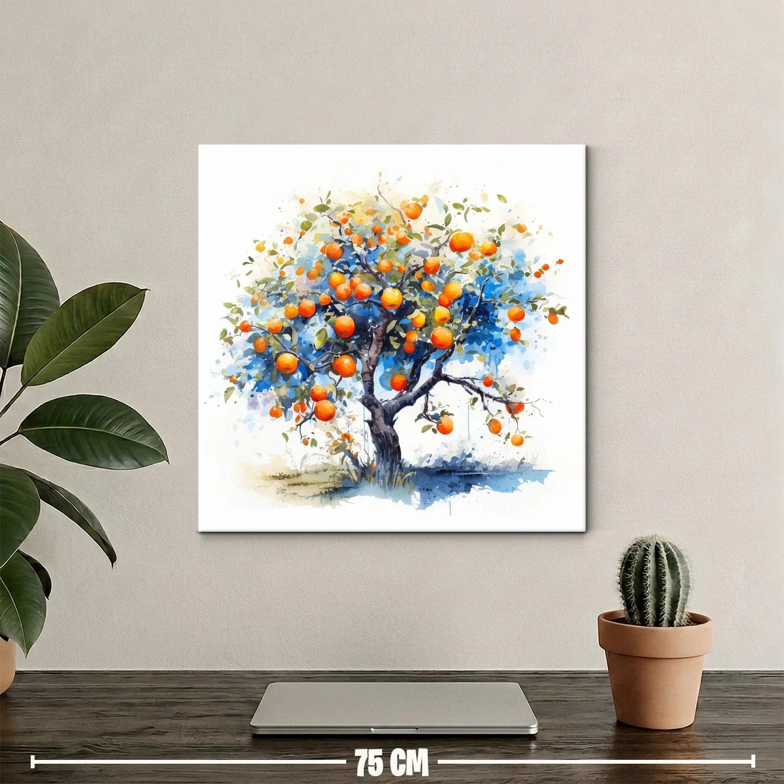 Árbol de naranjas vibrantes con fondo azul y blanco — miniatura 2