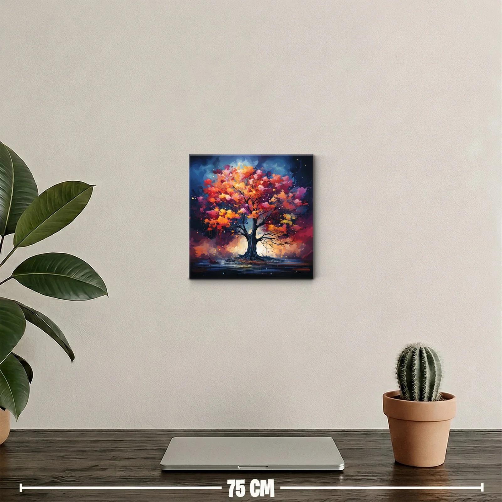 Árbol vibrante con hojas en tonos cálidos y fondo celestial — miniatura 2