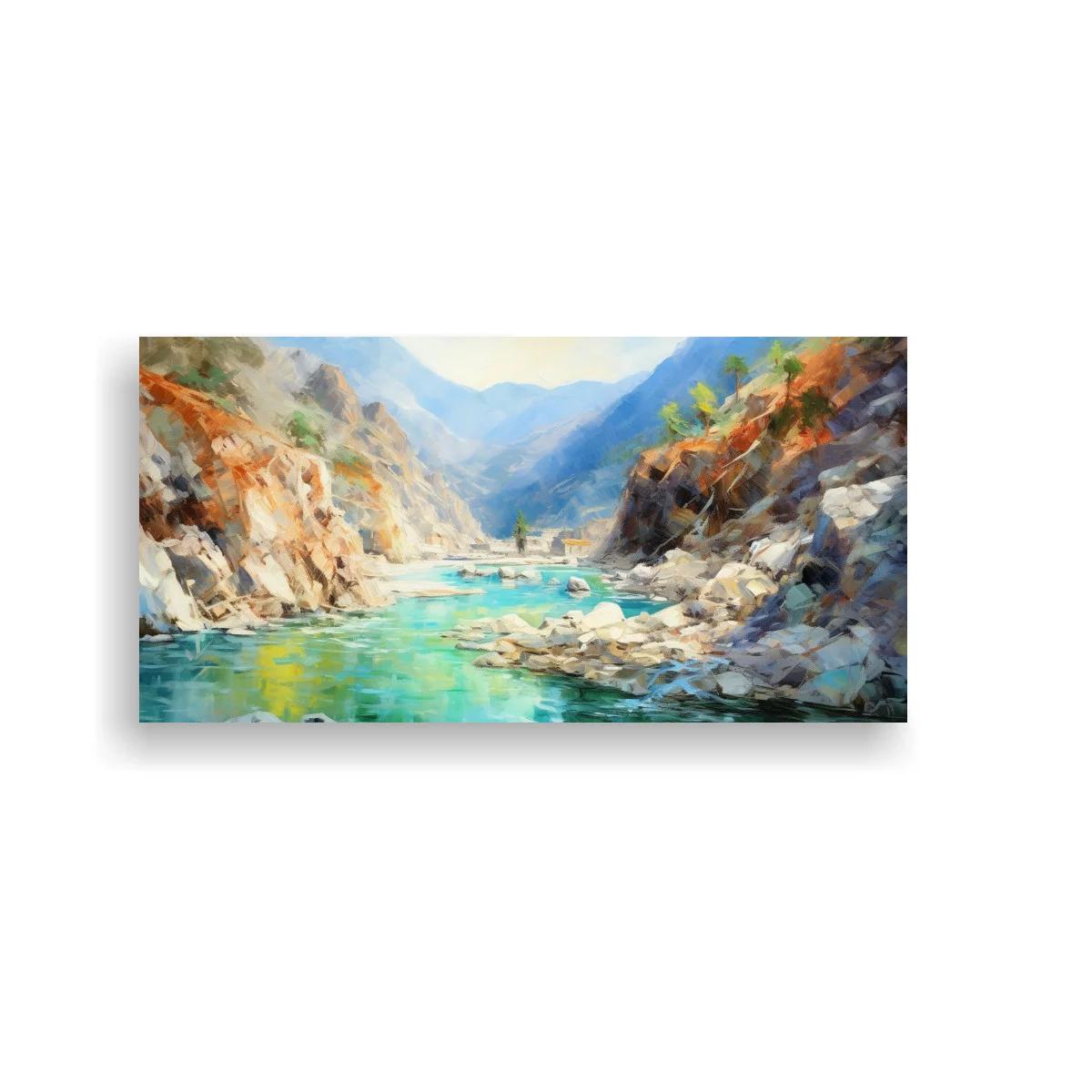 Cuadro río de montaña entre cañones rocosos
