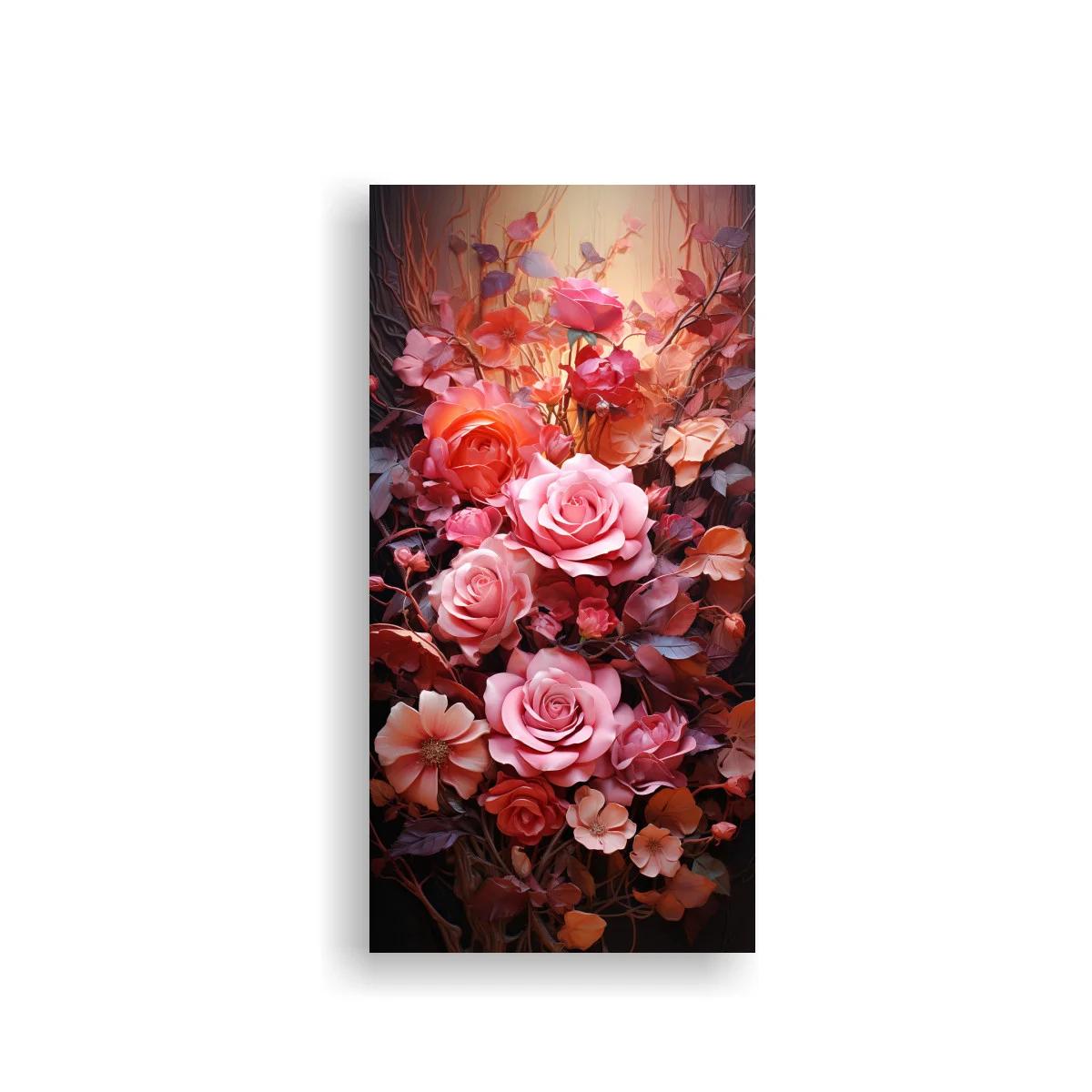 Cuadro ramo de rosas rosadas con hojas oscuras — imagen principal