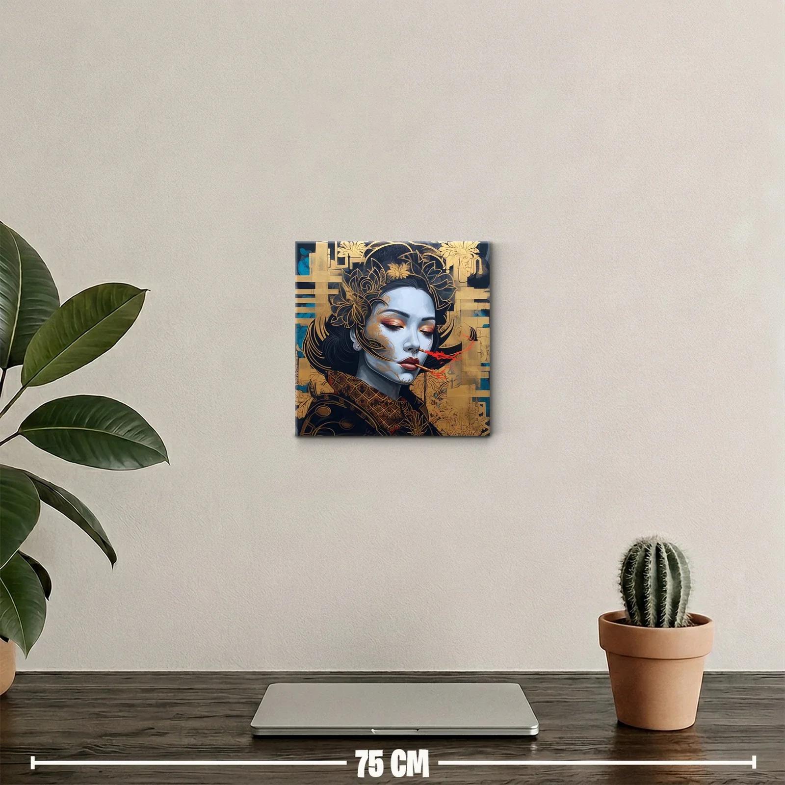 Retrato femenino con detalles dorados y humo rojo intenso — miniatura 2