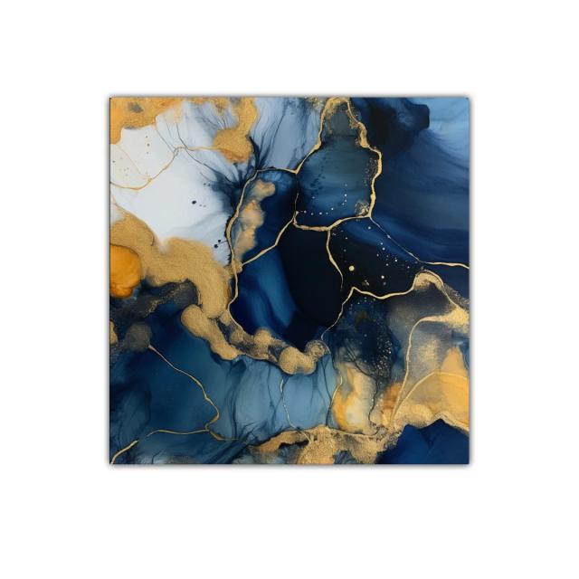 Arte abstracto en azul y dorado con textura fluida y elegante