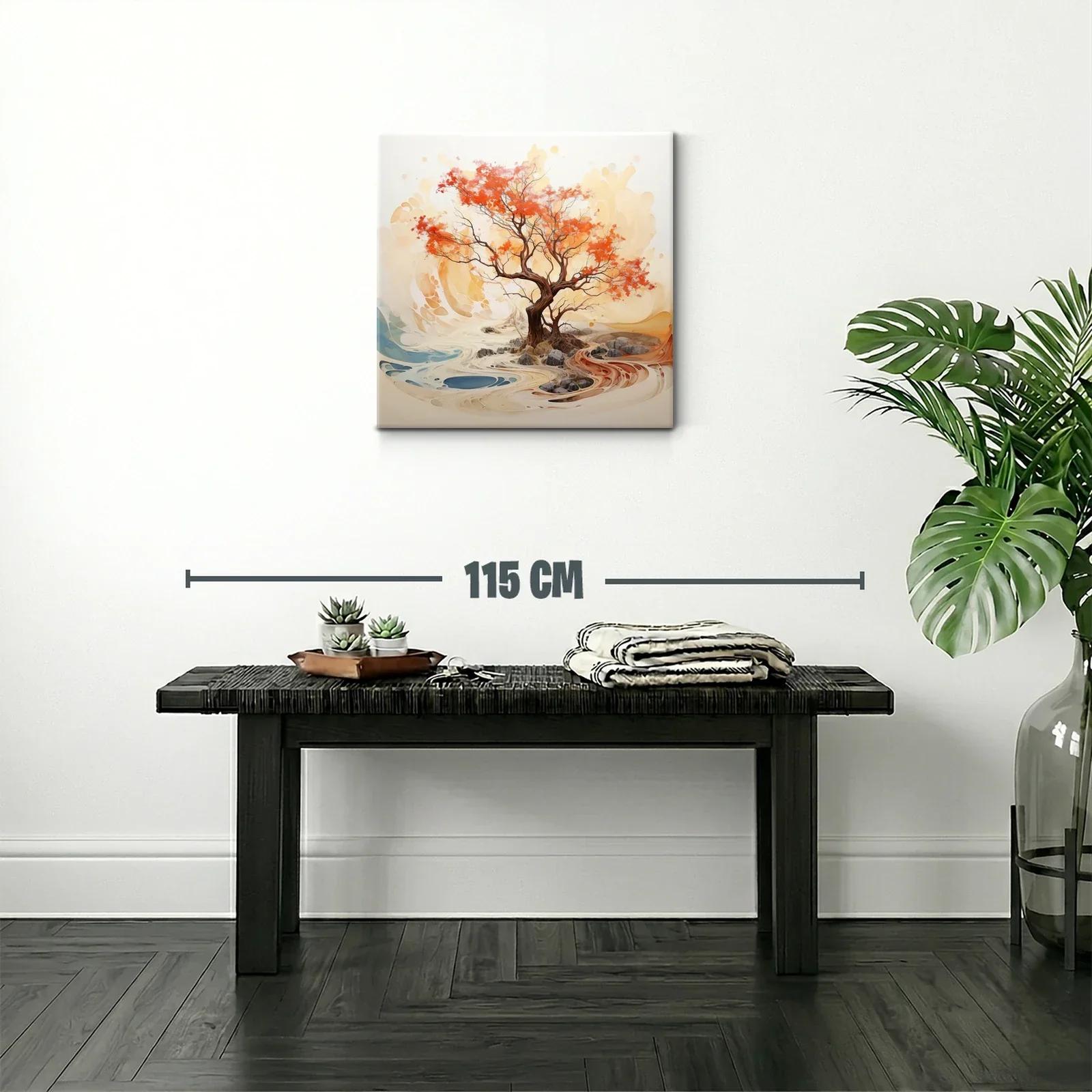 Árbol otoñal con tonos cálidos y paisaje abstracto — miniatura 2