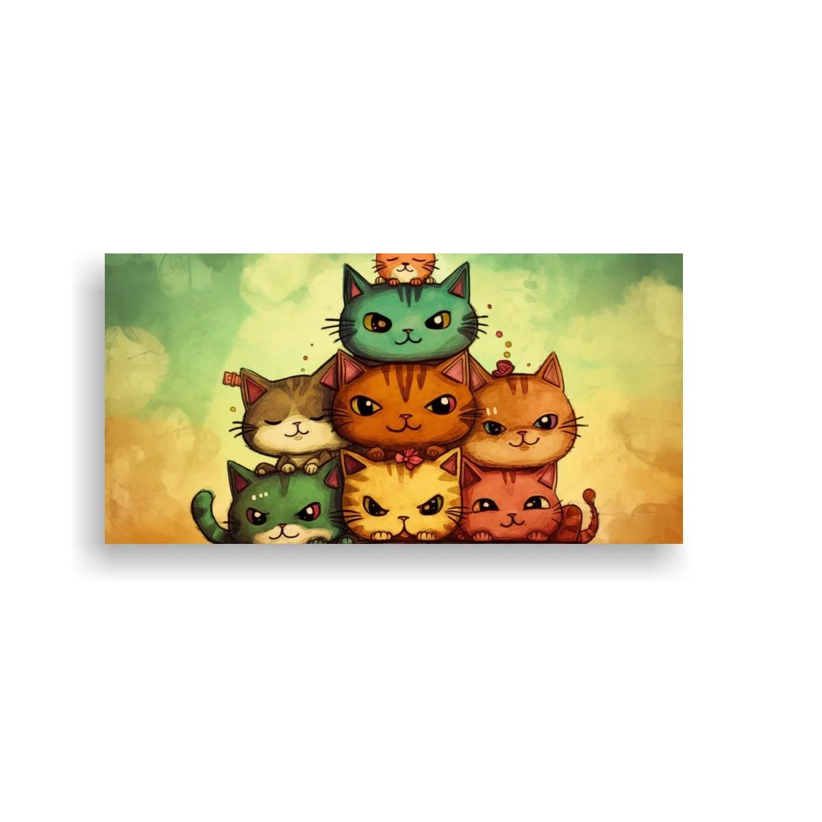 Cuadro de gatos kawaii con moños y lazos