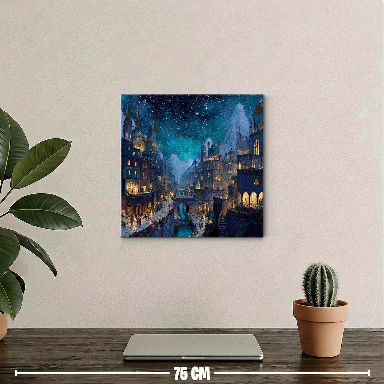 Ciudad fantástica nocturna bajo un cielo estrellado brillante — miniatura 2
