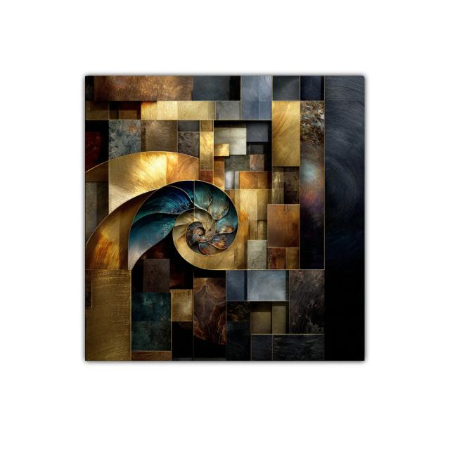 Cuadro decorativo con espiral de tonos dorados y azulados