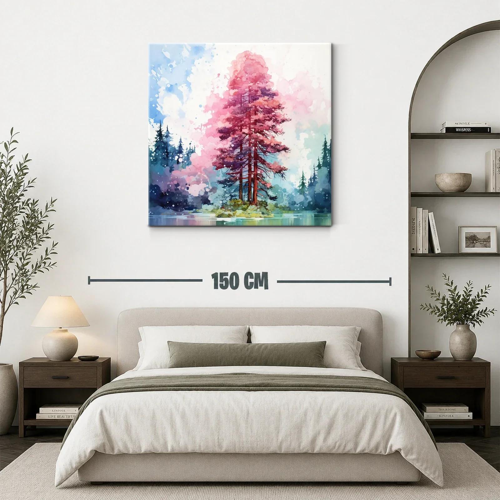 Árbol rosa sobre isla en lago entre bosque difuminado — miniatura 3