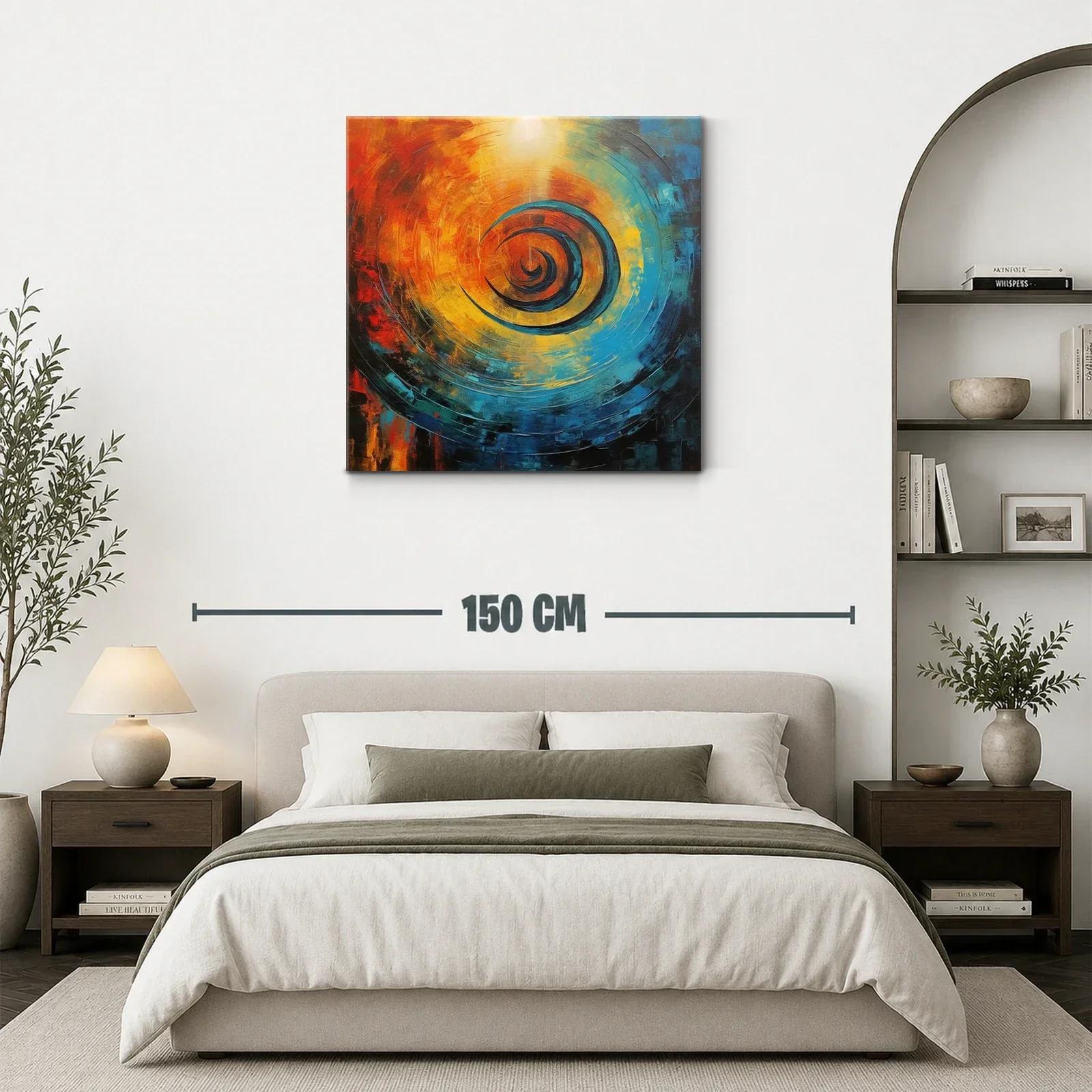 Cuadro abstracto espiral en tonos cálidos y fríos — miniatura 3