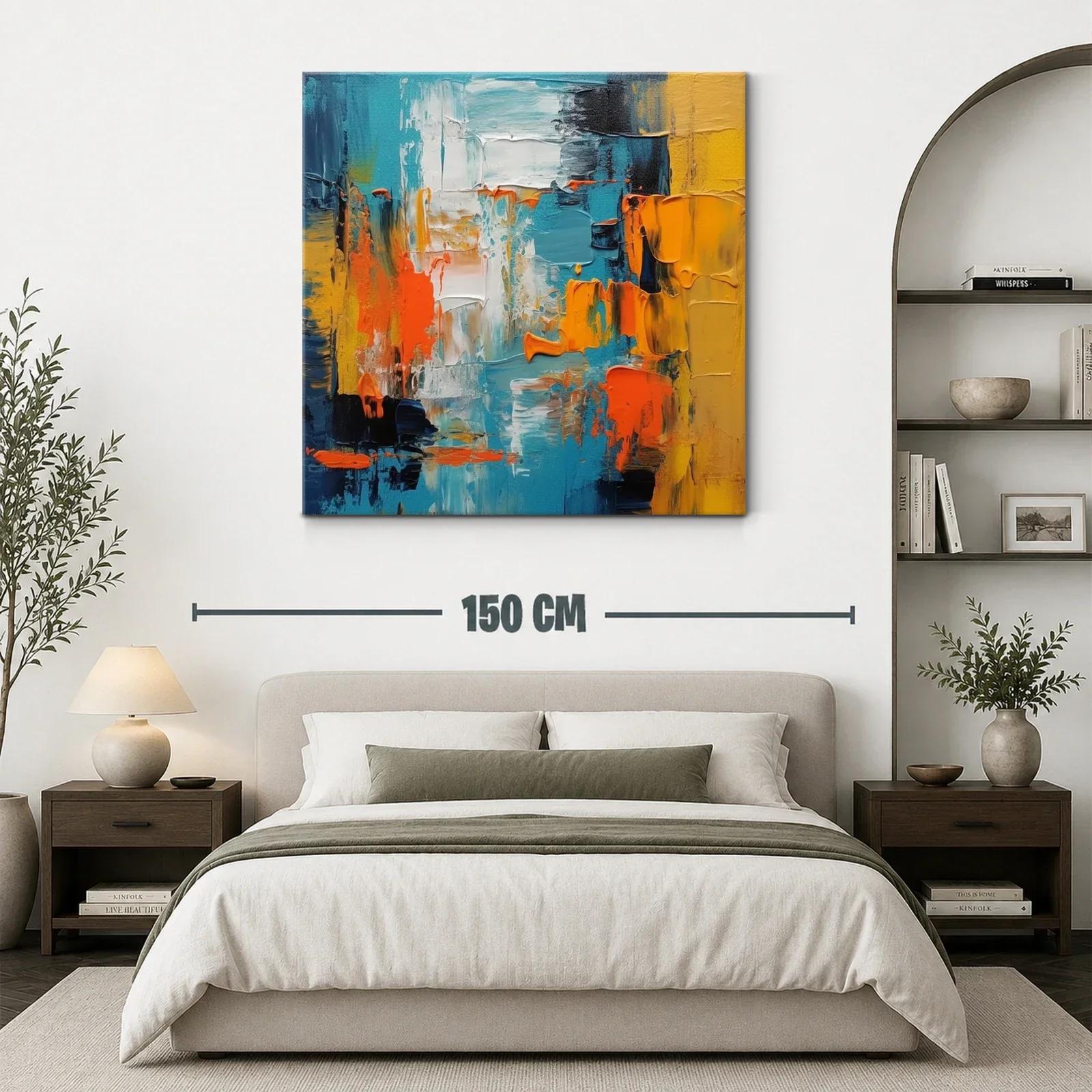 Cuadro abstracto con vibrantes tonos azul naranja y amarillo — miniatura 3