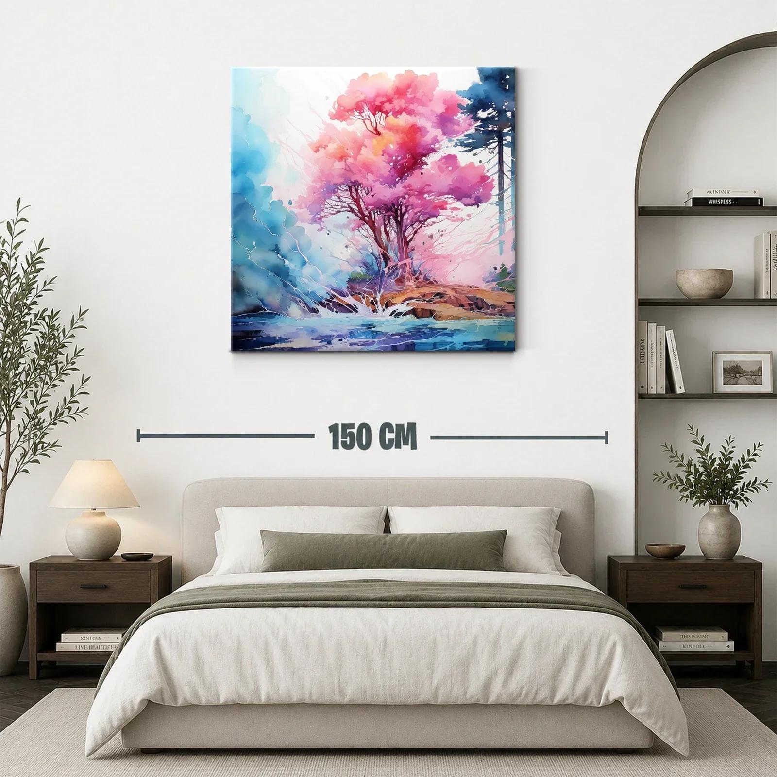 Árbol con vibrantes tonos rosas y azules en paisaje sereno — miniatura 3