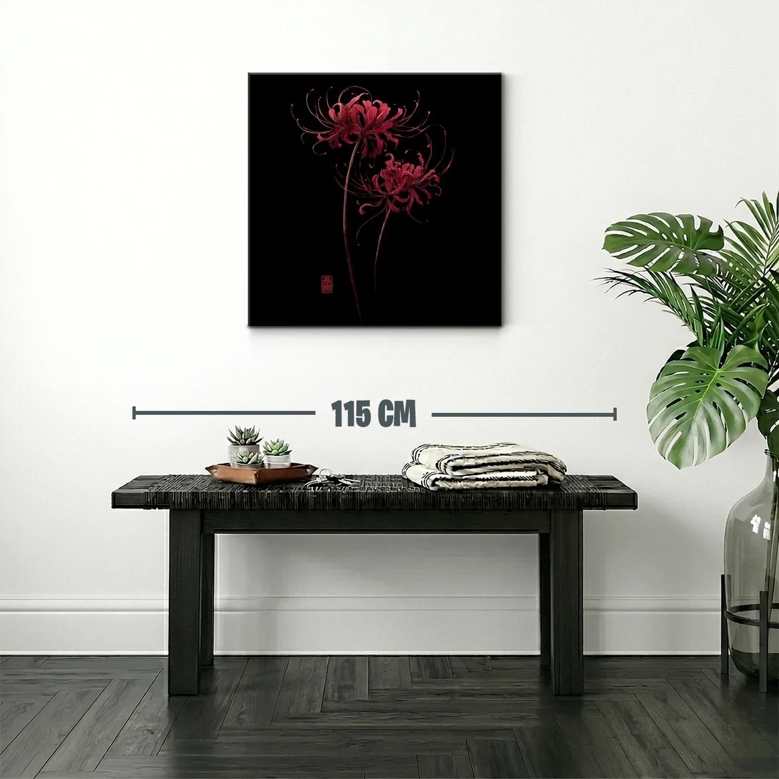 Flor roja sobre fondo negro en diseño elegante y delicado — miniatura 2