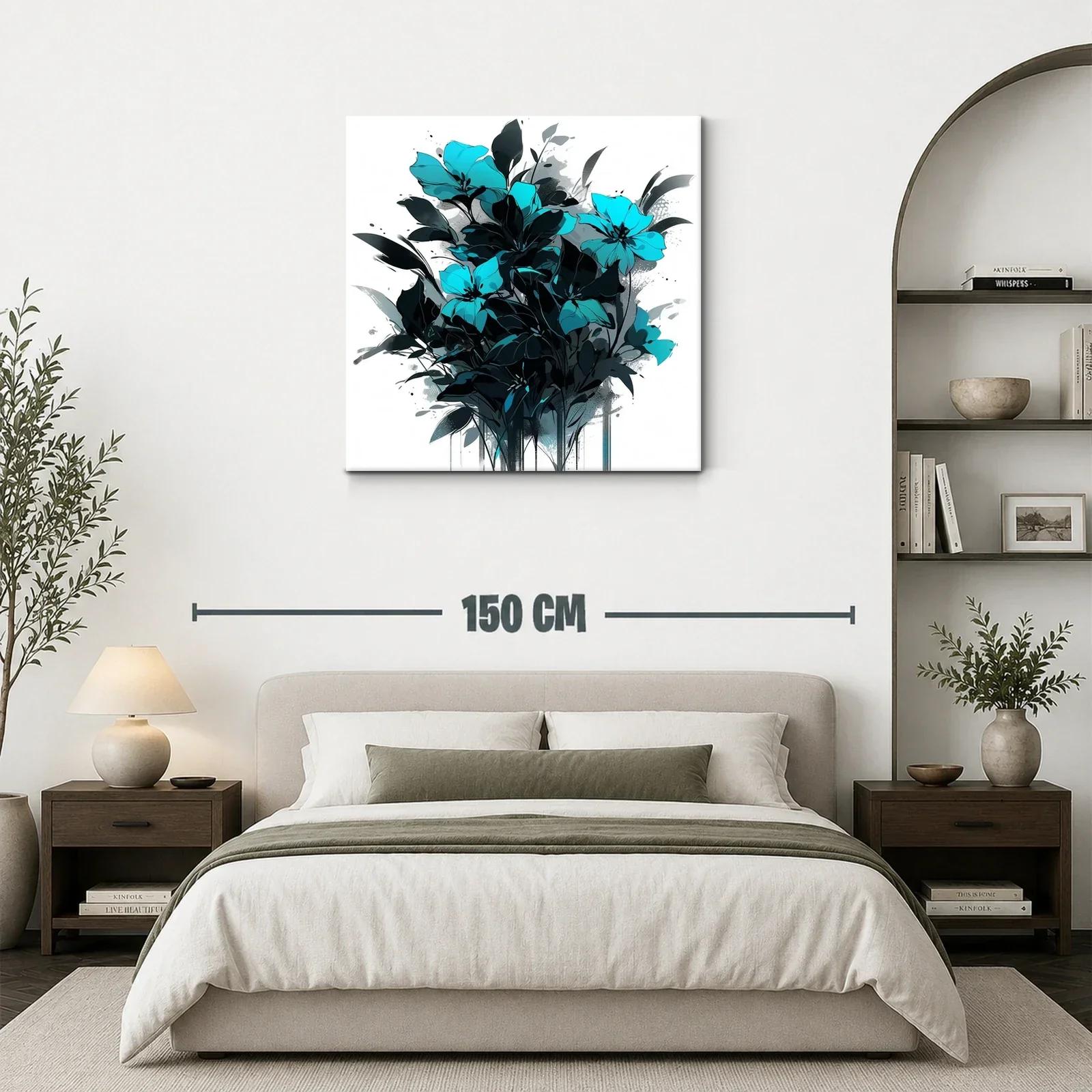 Cuadro con ramo de flores en tonos azul y negro — miniatura 3