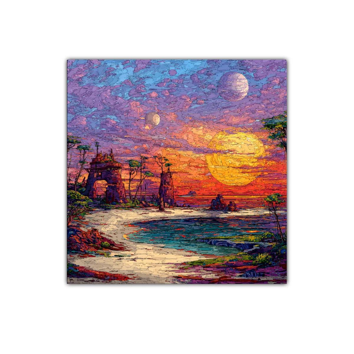 Paisaje Onírico con Dos Lunas al Atardecer — imagen principal