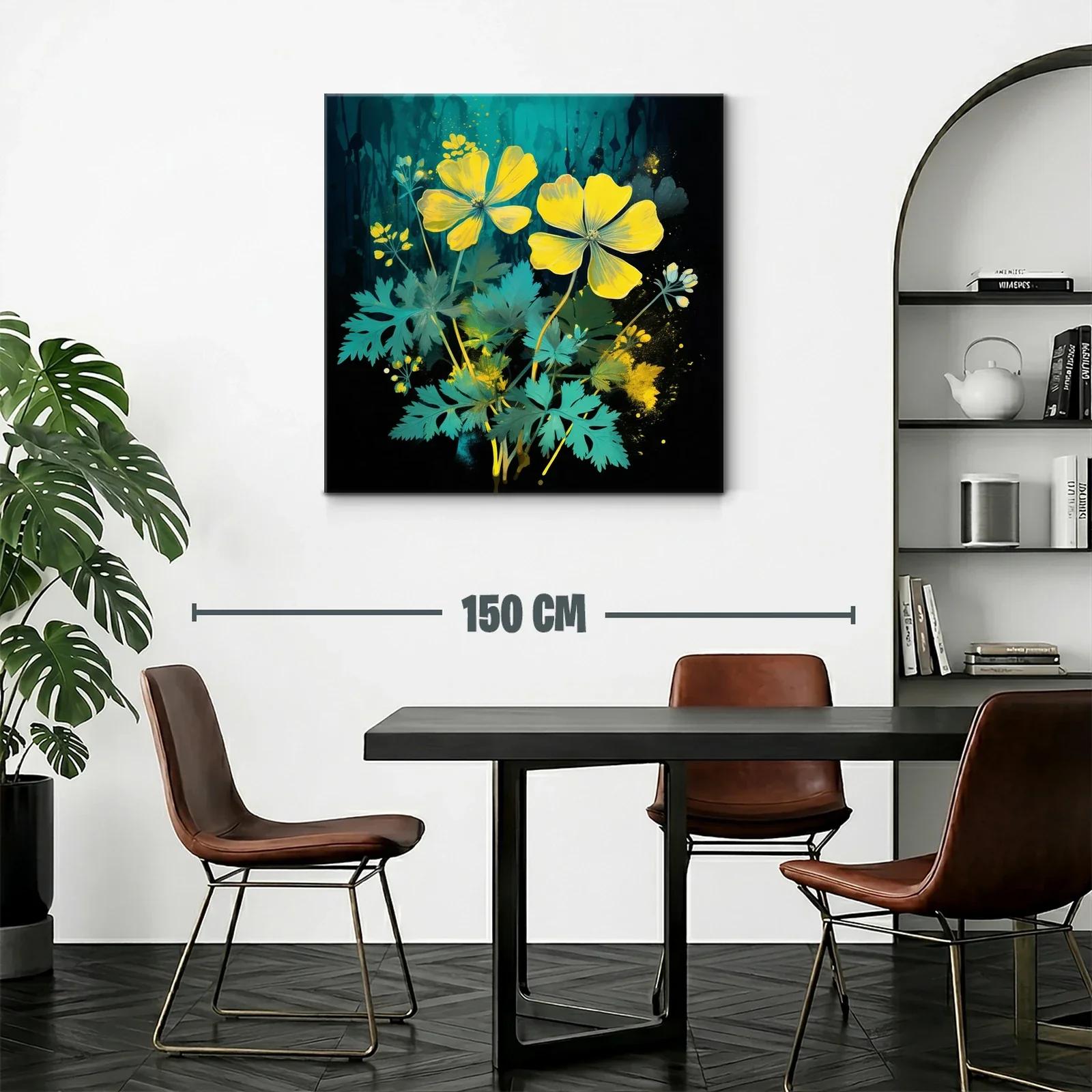 Flores Amarillas sobre Fondo Oscuro con Detalles Artísticos — miniatura 2