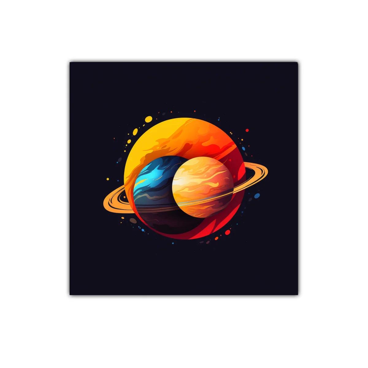 Planetas coloridos con anillos en espacio oscuro