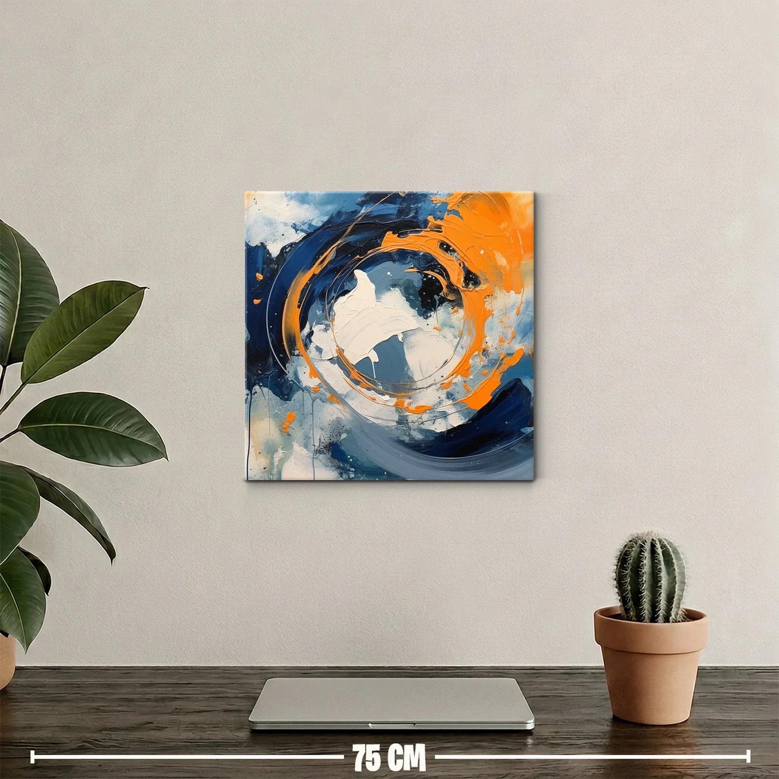 Cuadro abstracto con vibrantes tonos naranjas y azules dinámicos — miniatura 2