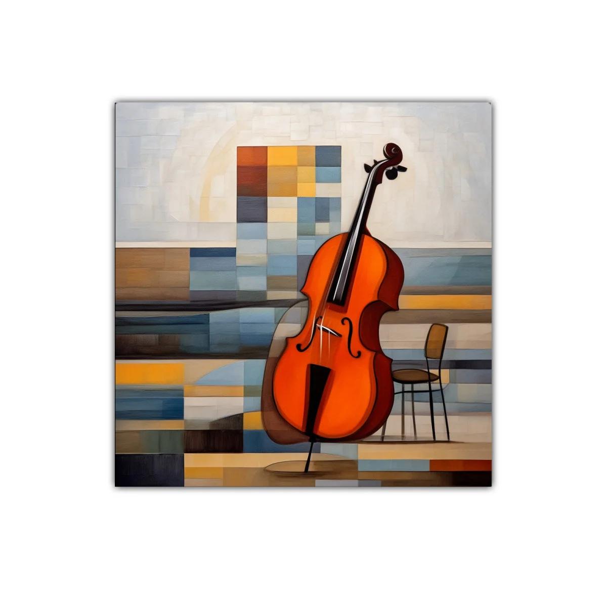 Cuadro decorativo con violonchelo y composición geométrica — imagen principal