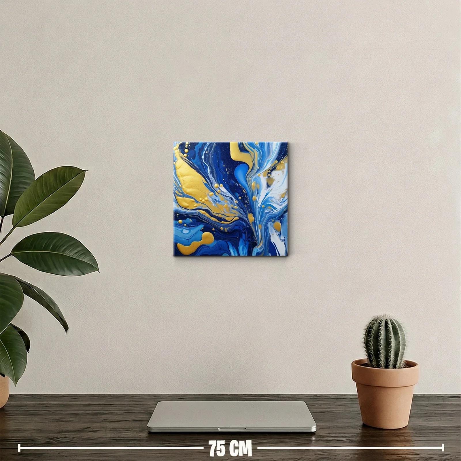 Cuadro abstracto en tonos azules con detalles dorados brillantes — miniatura 2
