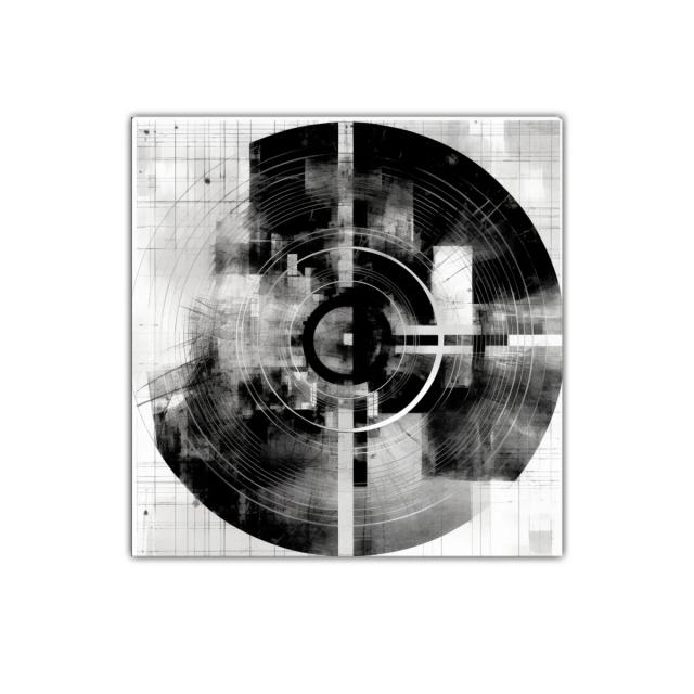 Composición abstracta en negros y grises con formas circulares