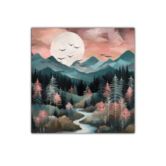 Paisaje sereno de montañas y bosque al amanecer