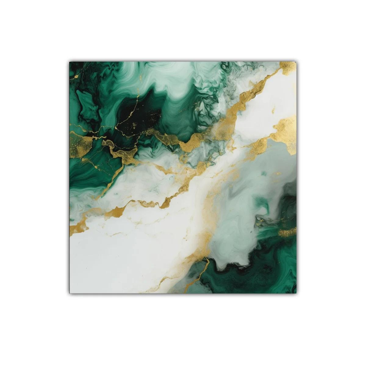 Cuadro abstracto con tonos verdes y dorados elegantes — imagen principal