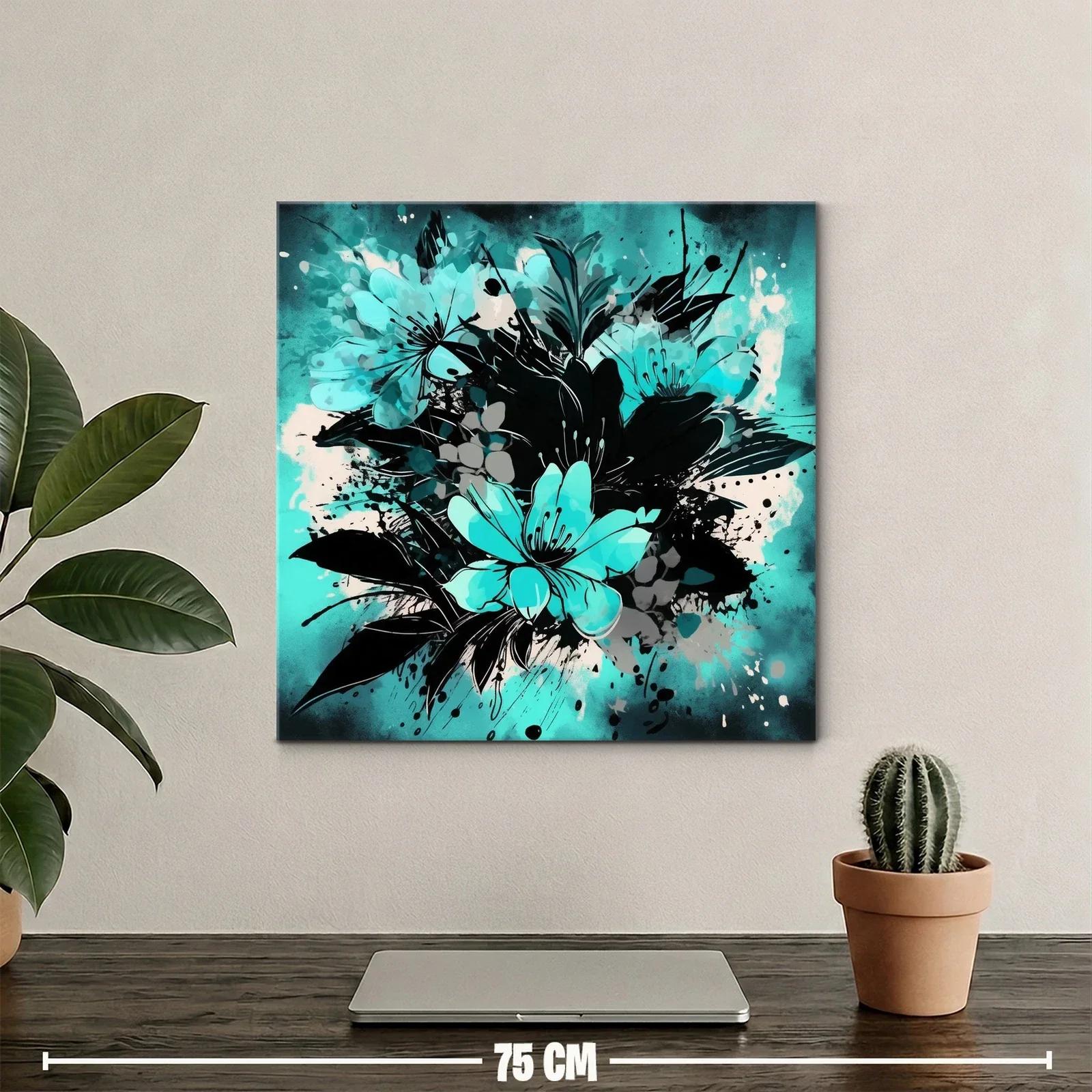 Composición floral abstracta en tonos turquesa y negro — miniatura 2