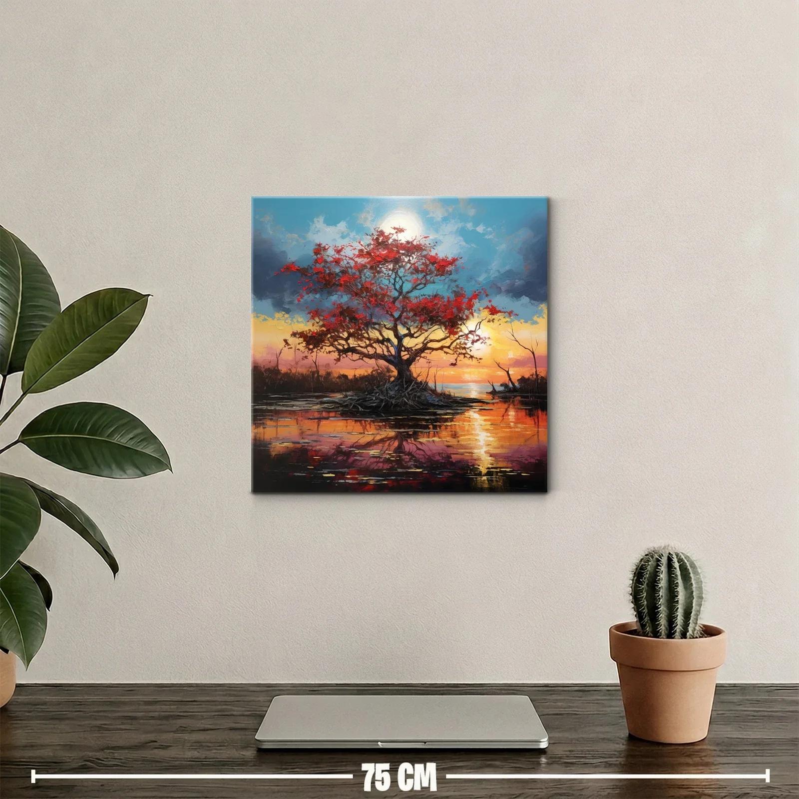 Árbol en paisaje al atardecer con tonos cálidos y azules — miniatura 2