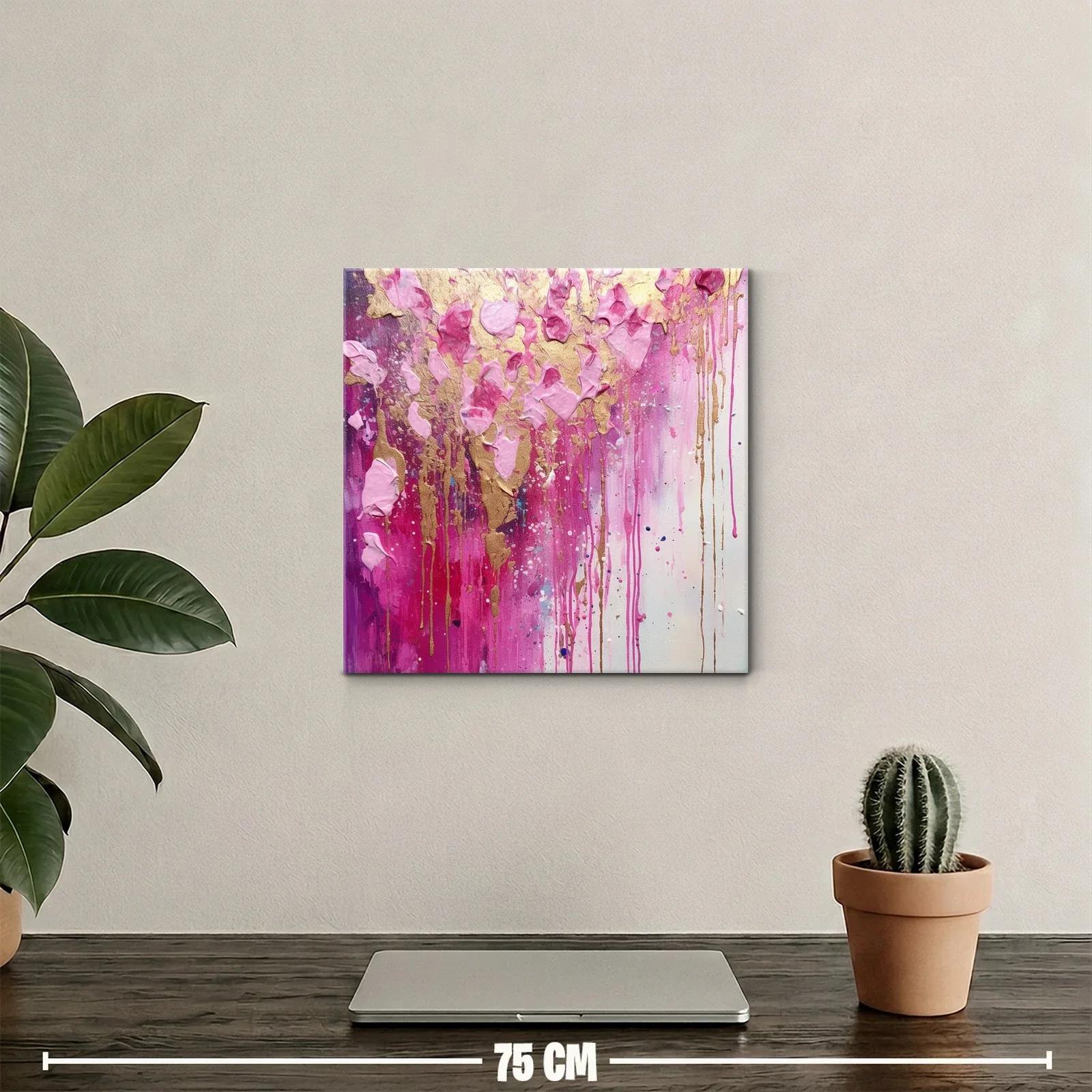 Cuadro abstracto en tonos rosas con detalles dorados — miniatura 2