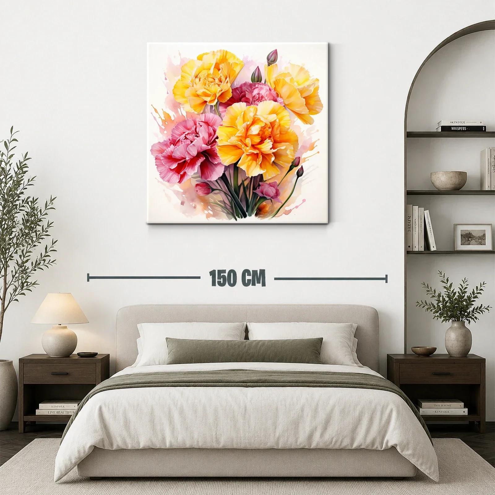 Cuadro floral vibrante con claveles en tonos amarillos y rosas — miniatura 3