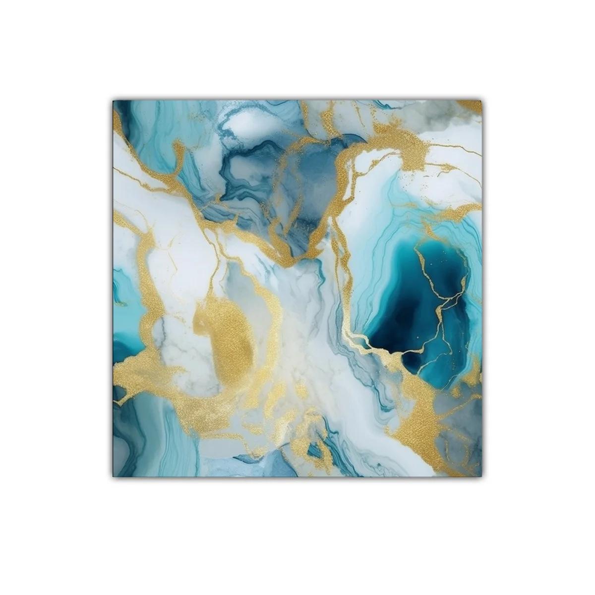 Cuadro abstracto con tonos azul y dorado elegante