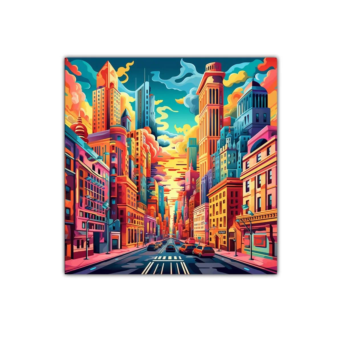 Vibrante paisaje urbano con cielo al atardecer — imagen principal