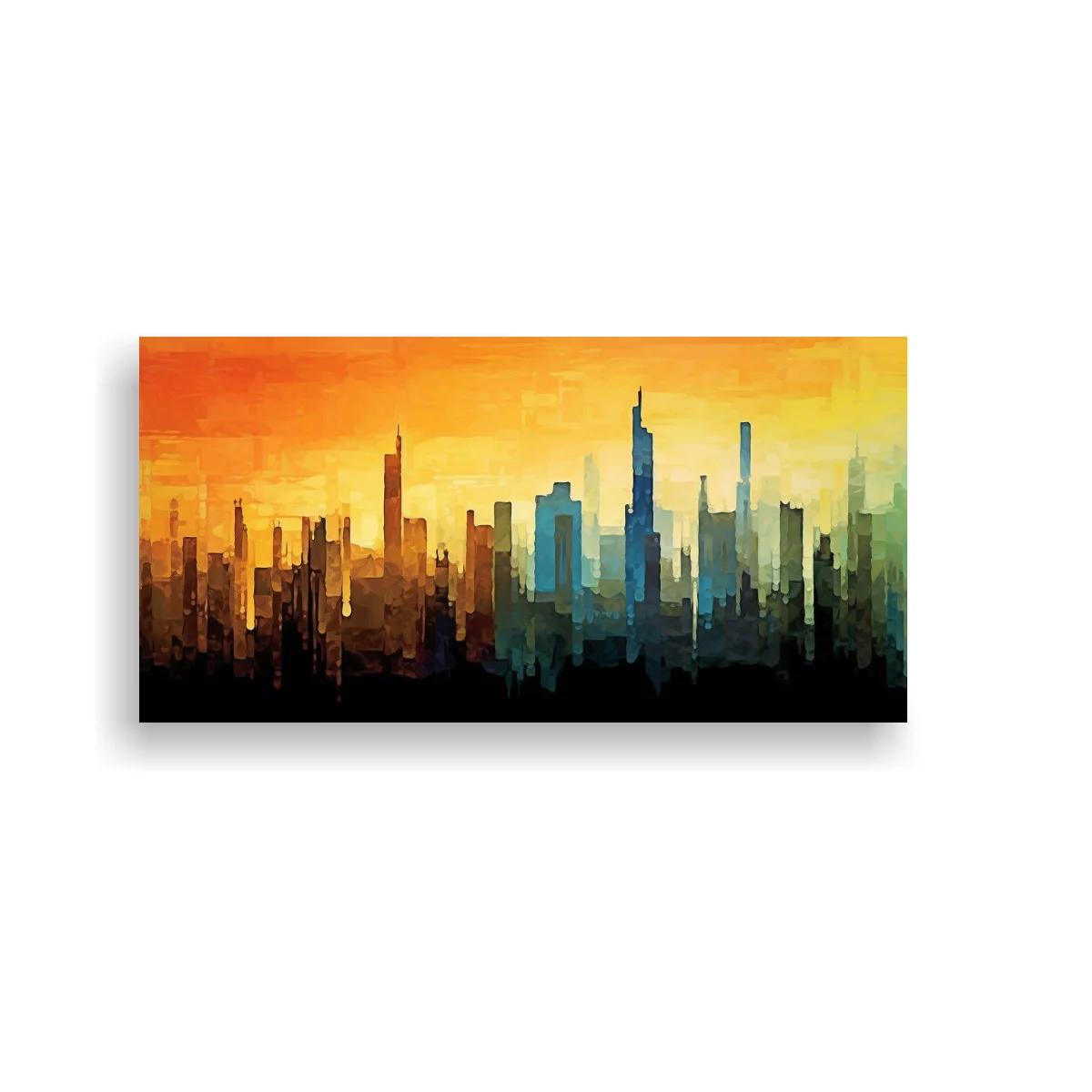 Cuadro skyline urbano con degradado cálido a frío