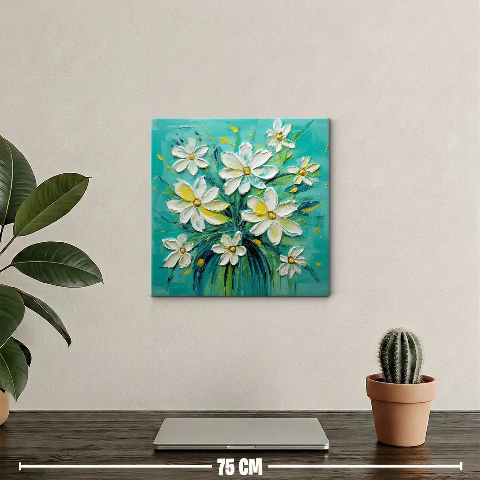 Ramo de flores blancas con fondo turquesa vibrante — miniatura 2