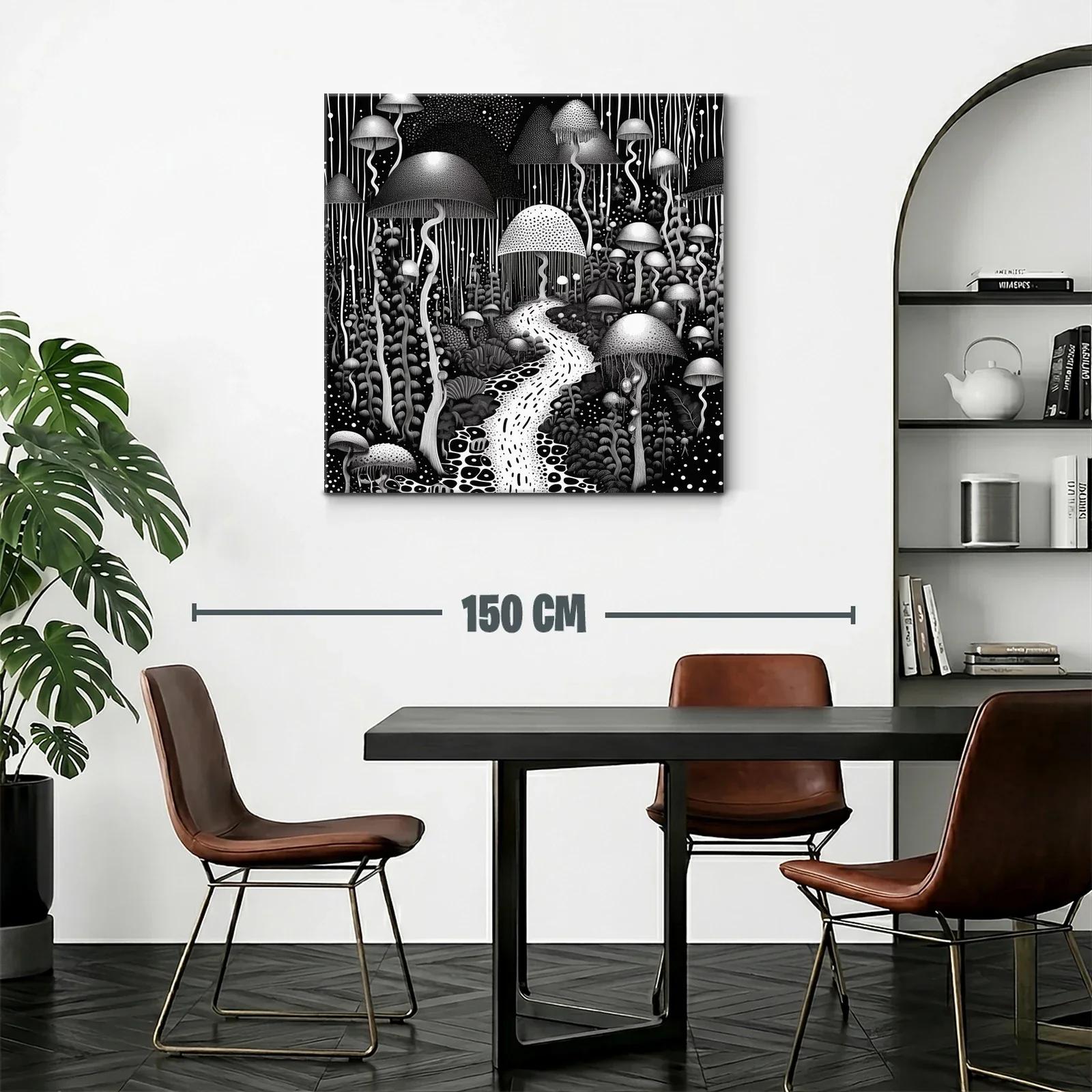 Bosque Onírico de Hongos en Blanco y Negro — miniatura 2