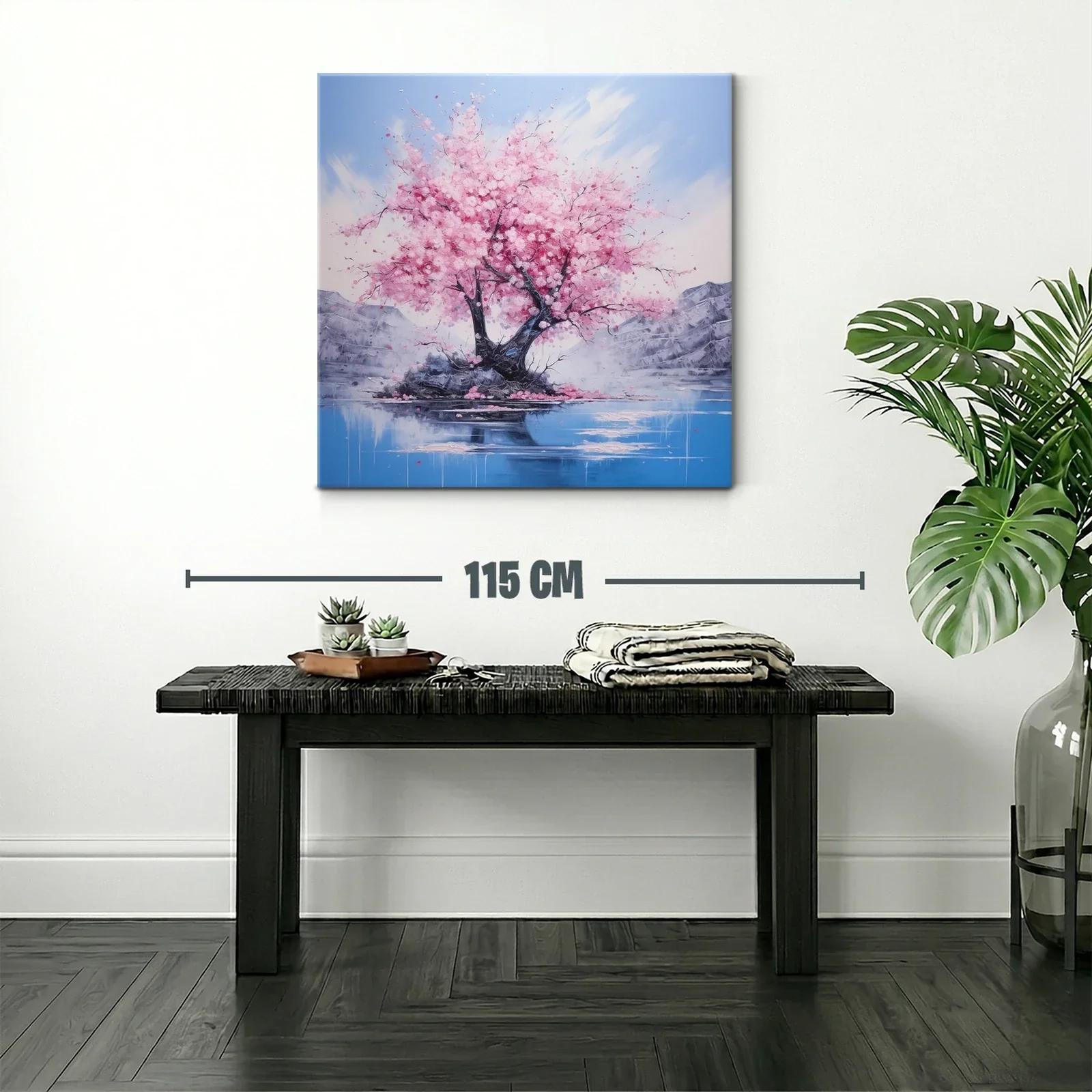 Belleza serena de árbol en flor sobre lago azul y montañas — miniatura 2
