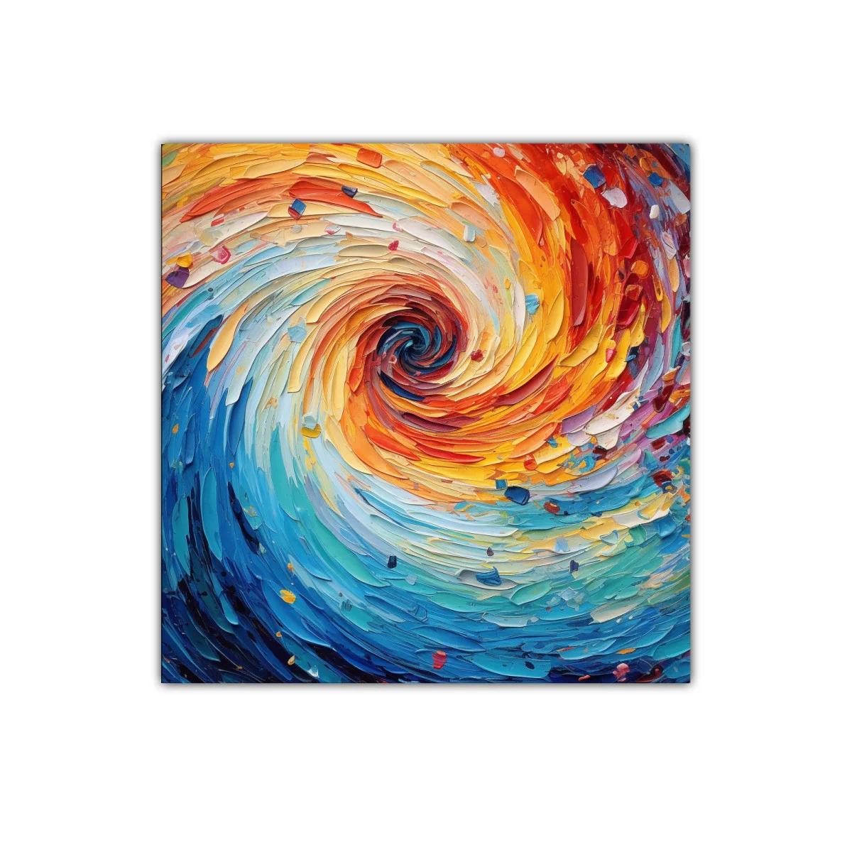 Cuadro abstracto con remolino de colores vibrantes y dinámicos